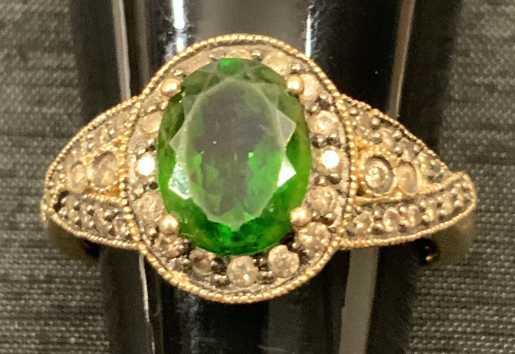 Super 14k Gold 1.75 Ct Chrome Diopside w/ Champagne Diamond .62 CTW Ring Size 8