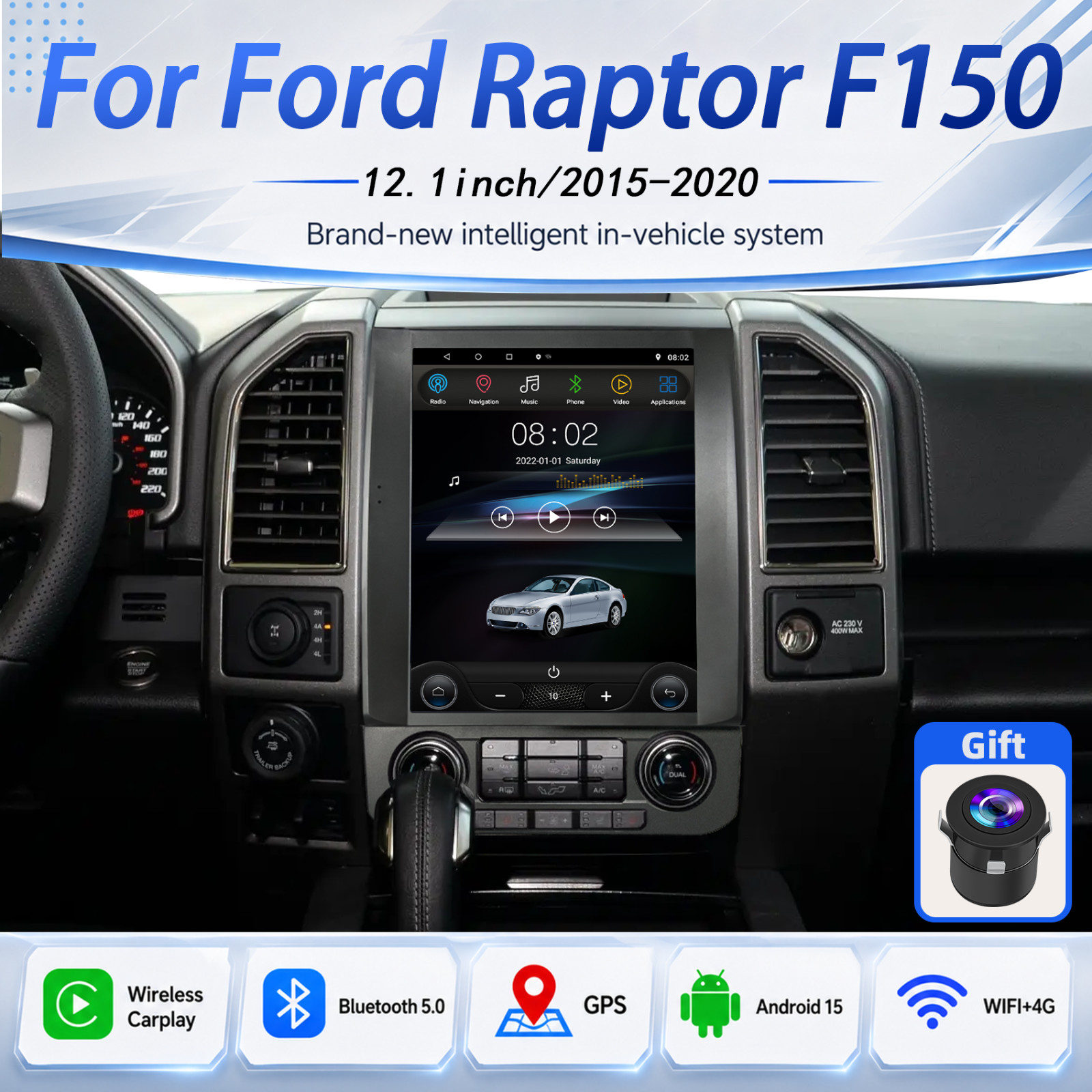 12.1'' Android GPS CarPlay For FORD F-150 2015-2020 Car Radio Stereo Tesla Style
