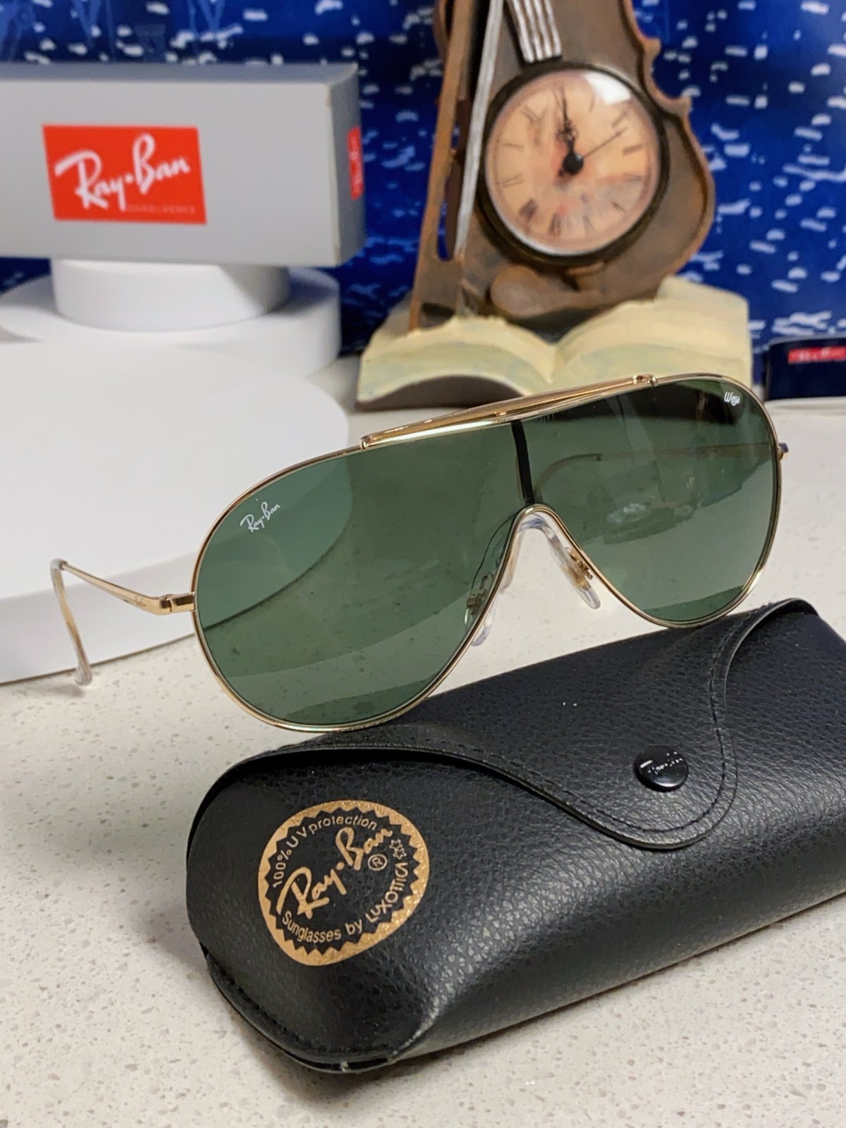 RayBan 2026 RB3597 Men\'s Sunglasses Gold/Green Lens New With Case