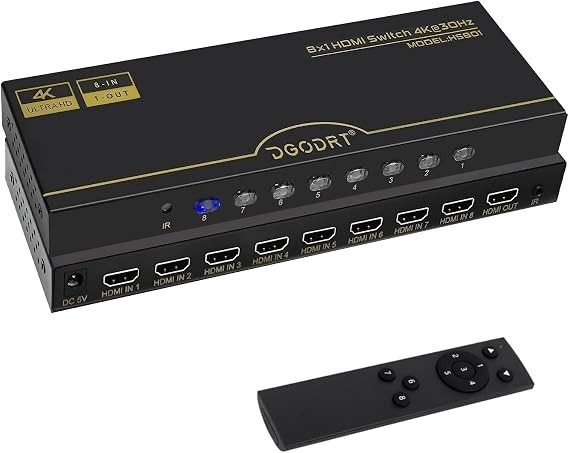 DGODRT 8×1 HDMI Switch 8 in 1 Out, 8 Port 4K HDMI Switcher Selector Box DGODRT 8×1 HDMI Switch 8 in 1 Out, 8 Port 4K HDMI Switcher Selector Box