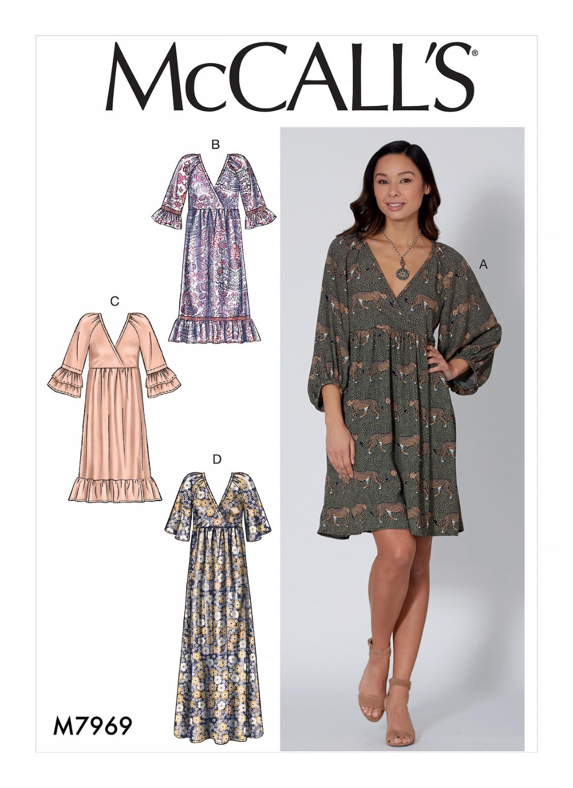 McCall 7969 Sz L-XXL EASY Boho Farmhouse Dress Raglan Gathered Cottage Pattern