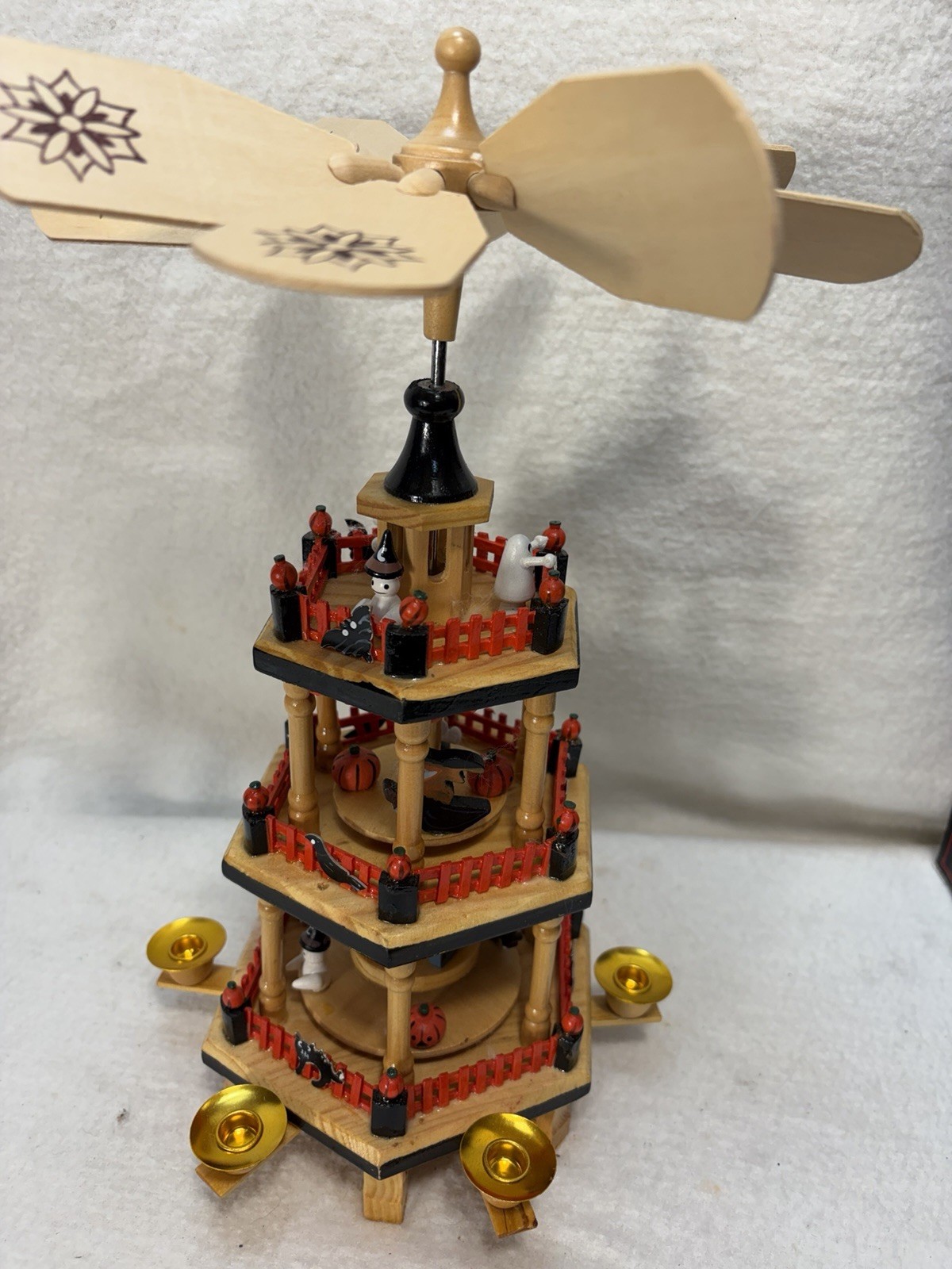 VTG Lillian Vernon Halloween 3 Tier Rotating Wood Carousel Candle Spinning