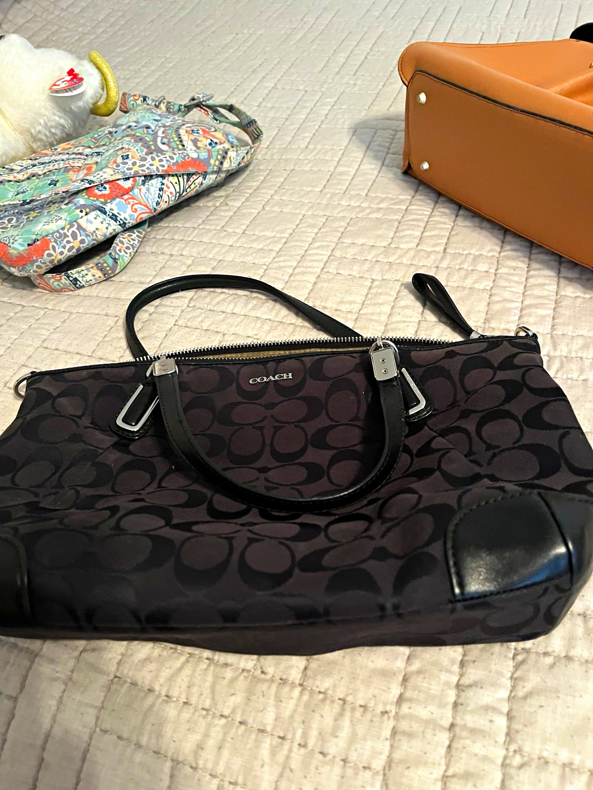Coach Signature Logo Black/Gray Satchel Top Handle Zip Top Silver Hardware Coach Signature Logo Black/Gray Satchel Top Handle Zip Top Silver Hardware