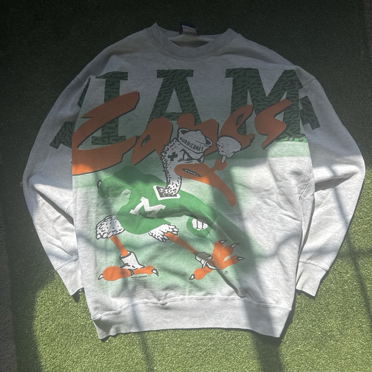America\'s Favorites Miami Hurricanes Crewneck Sweatshirt XL Gray Green Orange America\'s Favorites Miami Hurricanes Crewneck Sweatshirt XL Gray Green Orange