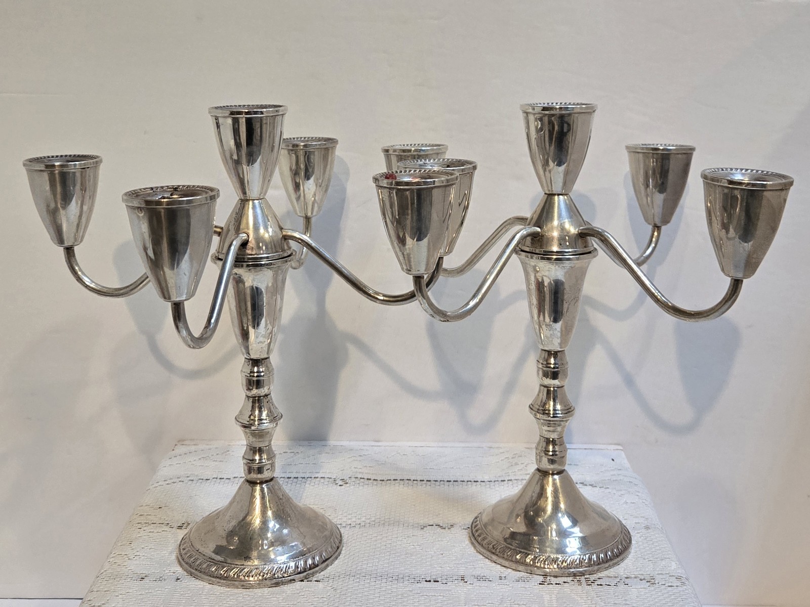 Vintage Duchin Creation Weighted Sterling 5 Light Convertible Candelabras Pair Vintage Duchin Creation Weighted Sterling 5 Light Convertible Candelabras Pair