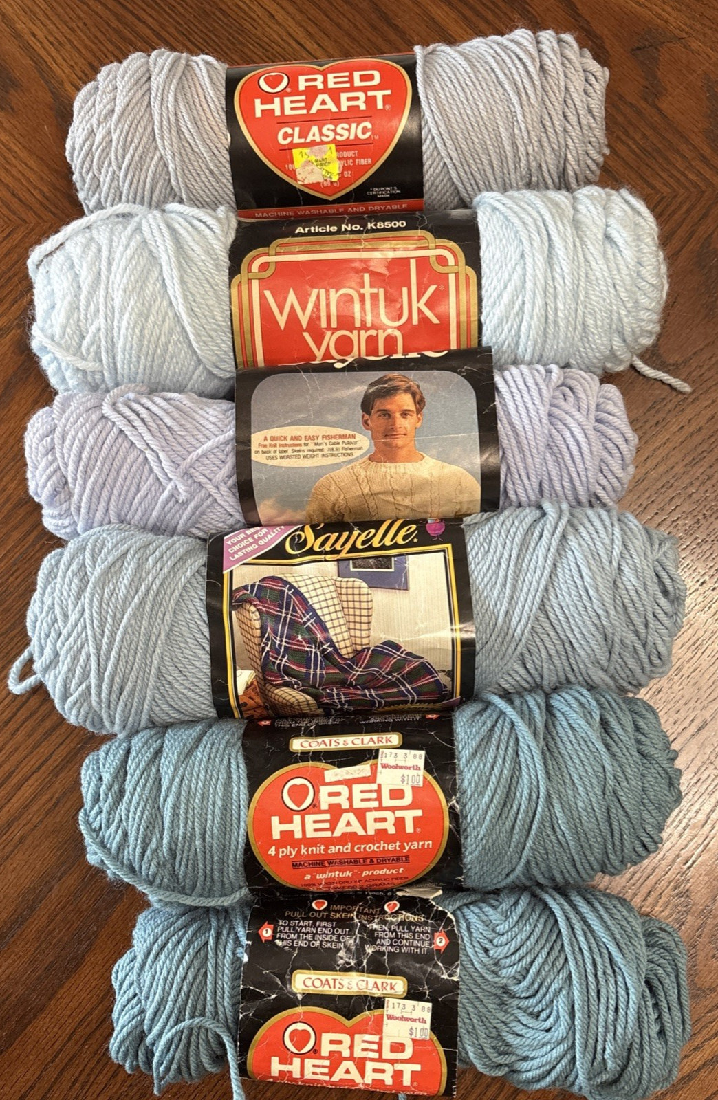 Vintage Mixed Lot of Five & 1/2 Skeins Blues Yarn Crafts, Crotcheting, Knit