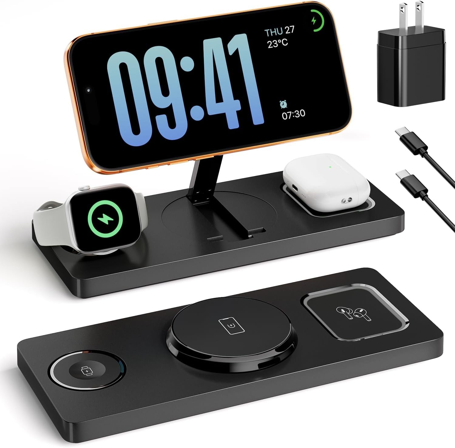 Foldable 3 in 1 Charging Station for Magsafe, Phone and Watch Charger Stand for Foldable 3 in 1 Charging Station for Magsafe, Phone and Watch Charger Stand for