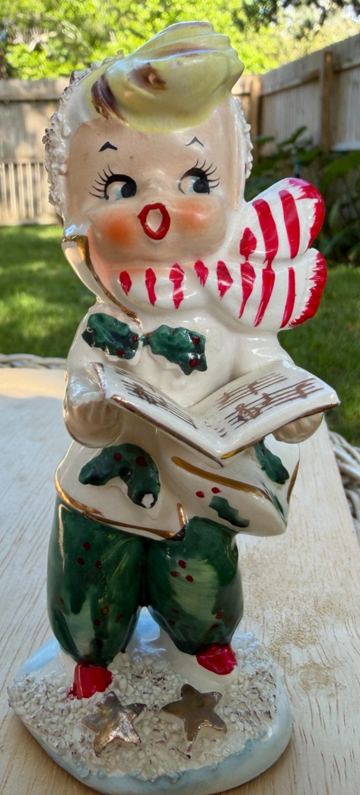 Vintage Geo Z Lefton Holiday Holly Christmas Pixie Caroler 1957 Japan Adorable