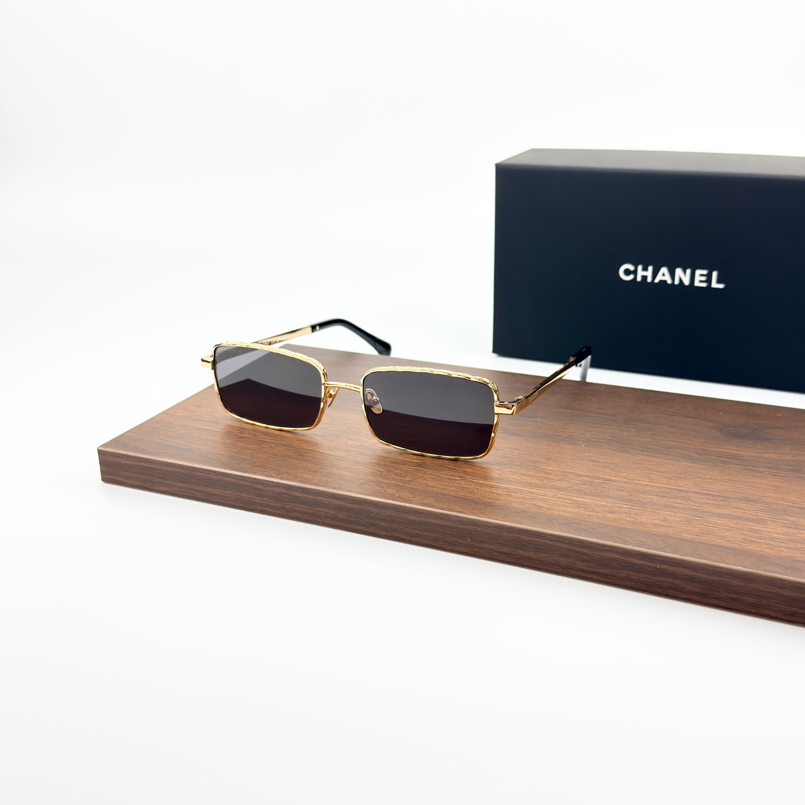 Chanel CH4295 Sunglasses Gold Metal Frame Black Lens Black Temples New w/ Box