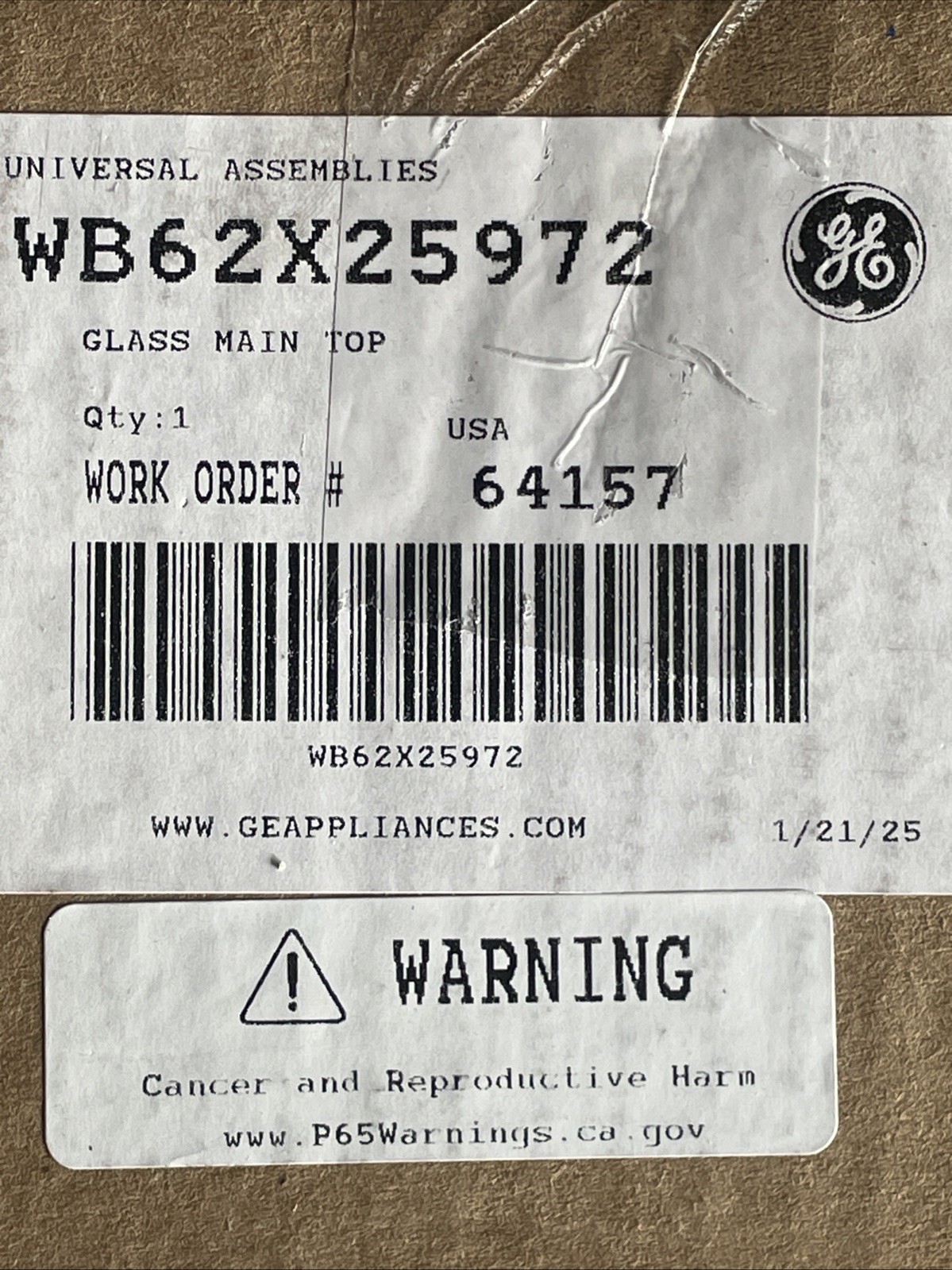Genuine Brand New Oem WB62X25972 Glass Main Top Genuine Brand New Oem WB62X25972 Glass Main Top