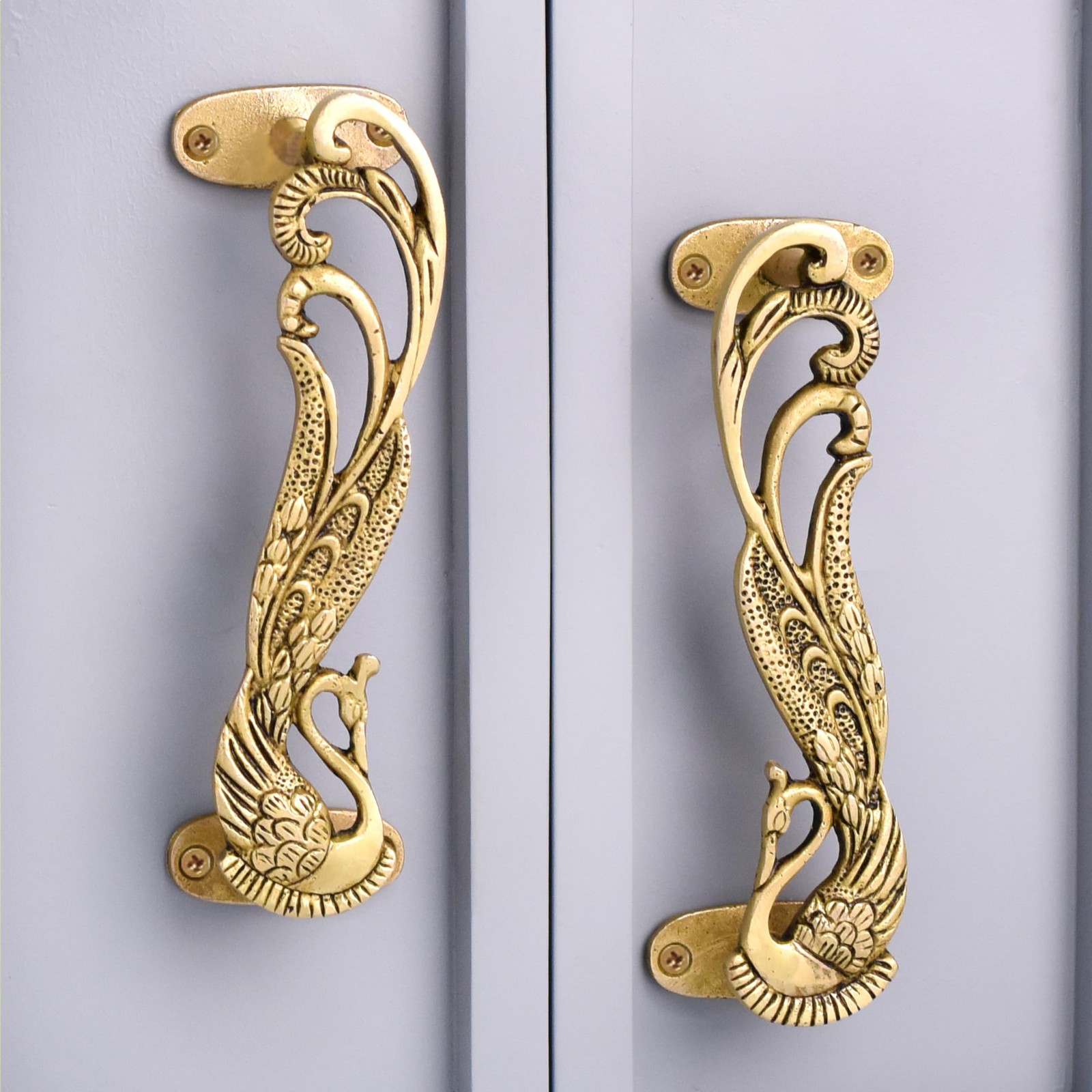 Indian Shelf Brass Peacock Door Handle Pair Vintage for Main Door