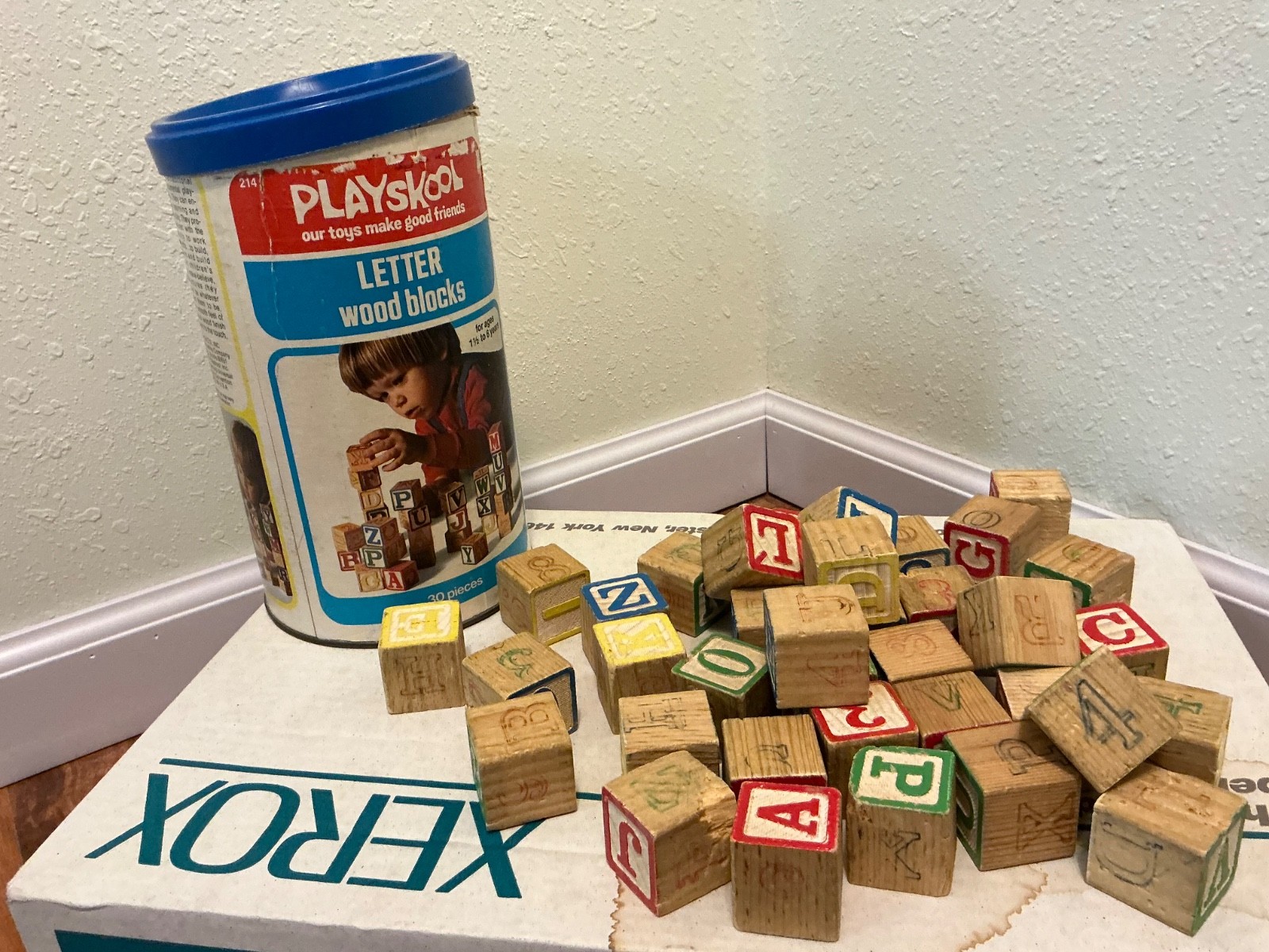 1974 Vintage Playskool LETTER & number WOOD BLOCKS\