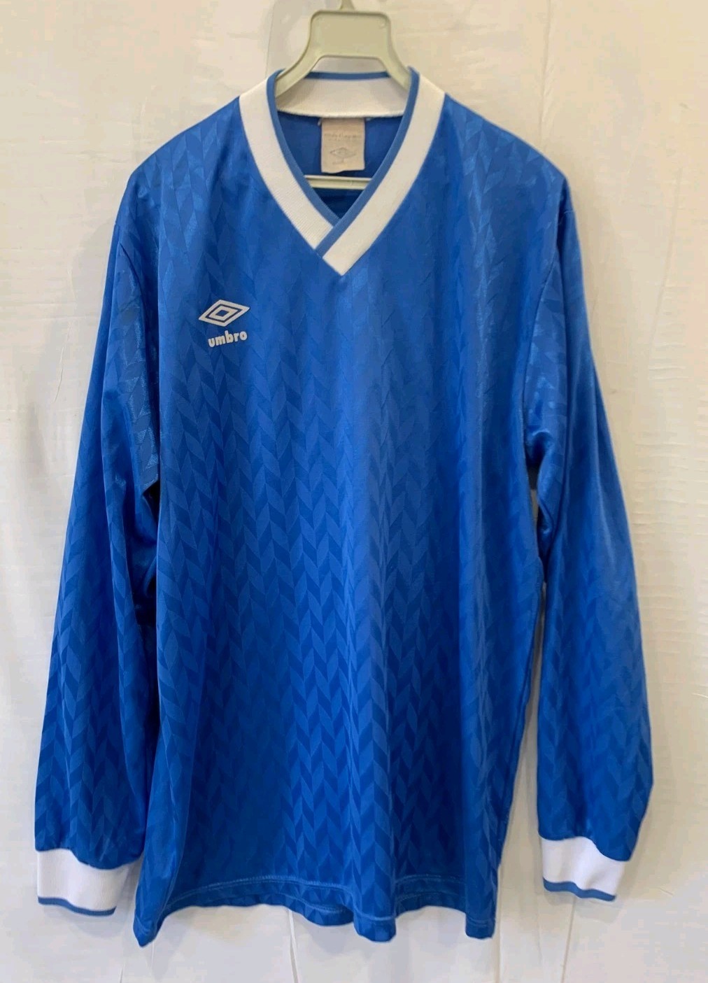 Vtge 80s Umbro Soccer Jersey Long Sleeve Blue V-Neck Chevron Mens XL England#43 Vtge 80s Umbro Soccer Jersey Long Sleeve Blue V-Neck Chevron Mens XL England#43