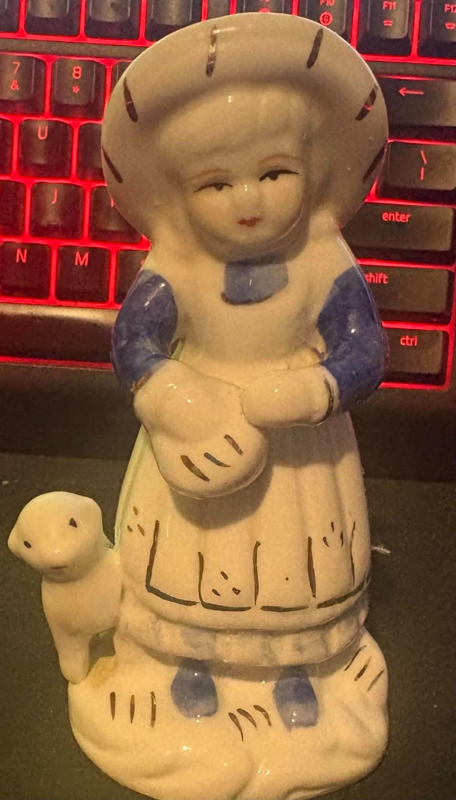 1940s Porcelain Delftware Mary Had a Little Lamb Figurine 5” Tall 1940s Porcelain Delftware Mary Had a Little Lamb Figurine 5” Tall