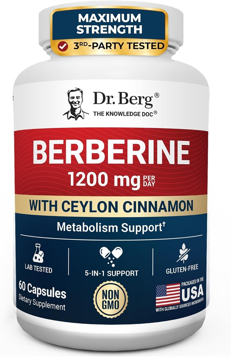 Dr. Berg Berberine 5-in-1 Formula, 60 Capsules – 1200 mg Daily Berberine