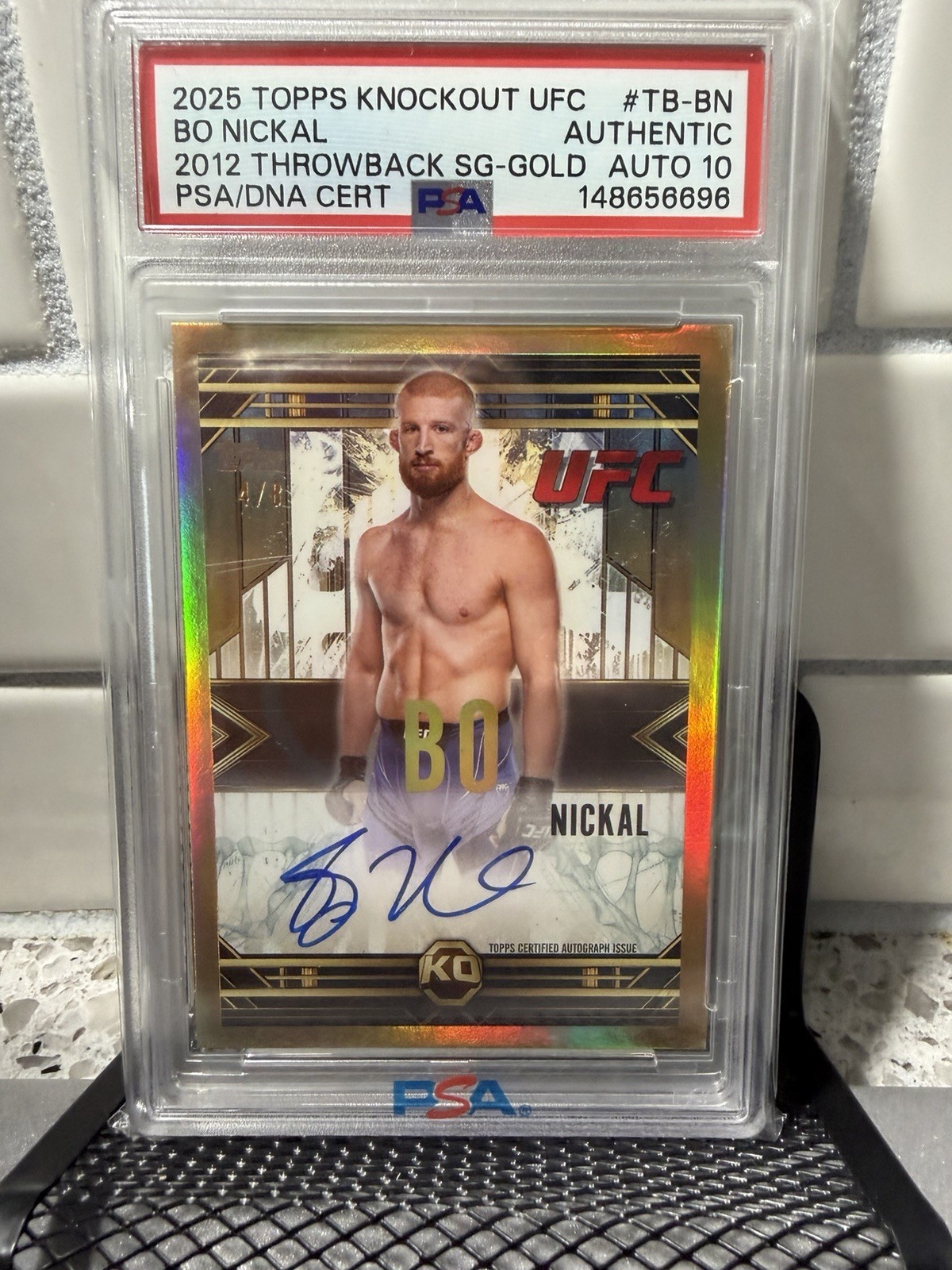 2025 Topps UFC Knockout 2012 Throwback Signatures Bo Nickal #TB-BN Gold /8 Pop 1