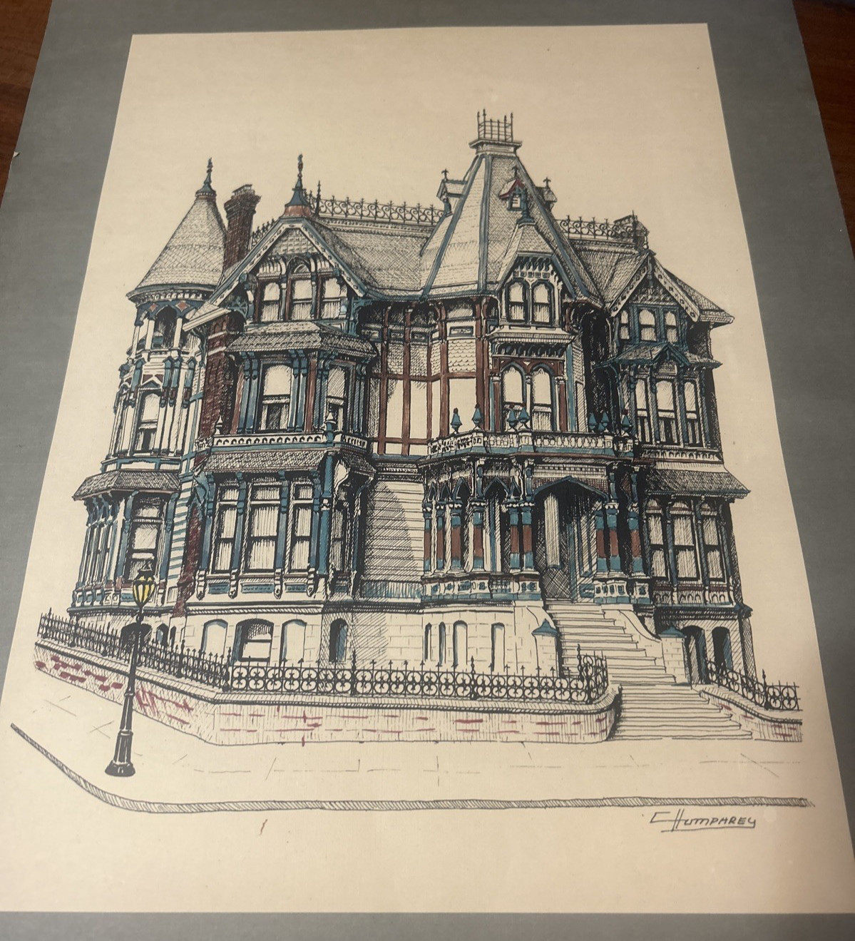 Curt Humphrey Hand Painted Victorian Painting San Francisco Van Ness Signed Curt Humphrey Hand Painted Victorian Painting San Francisco Van Ness Signed