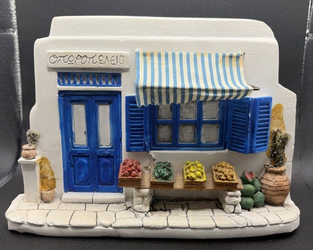 Mediterranean Greek Village Market Shop Wall Hanging Miniature Blue White Decor