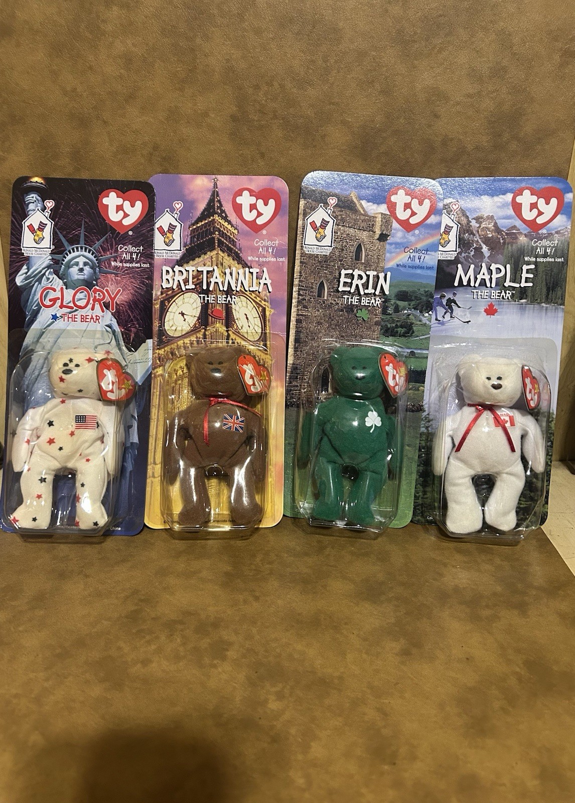 4 Mcdonald\'s Brittania,Glory,Erin & MapleTY Beanie Babies Complete Set W/ERRORS