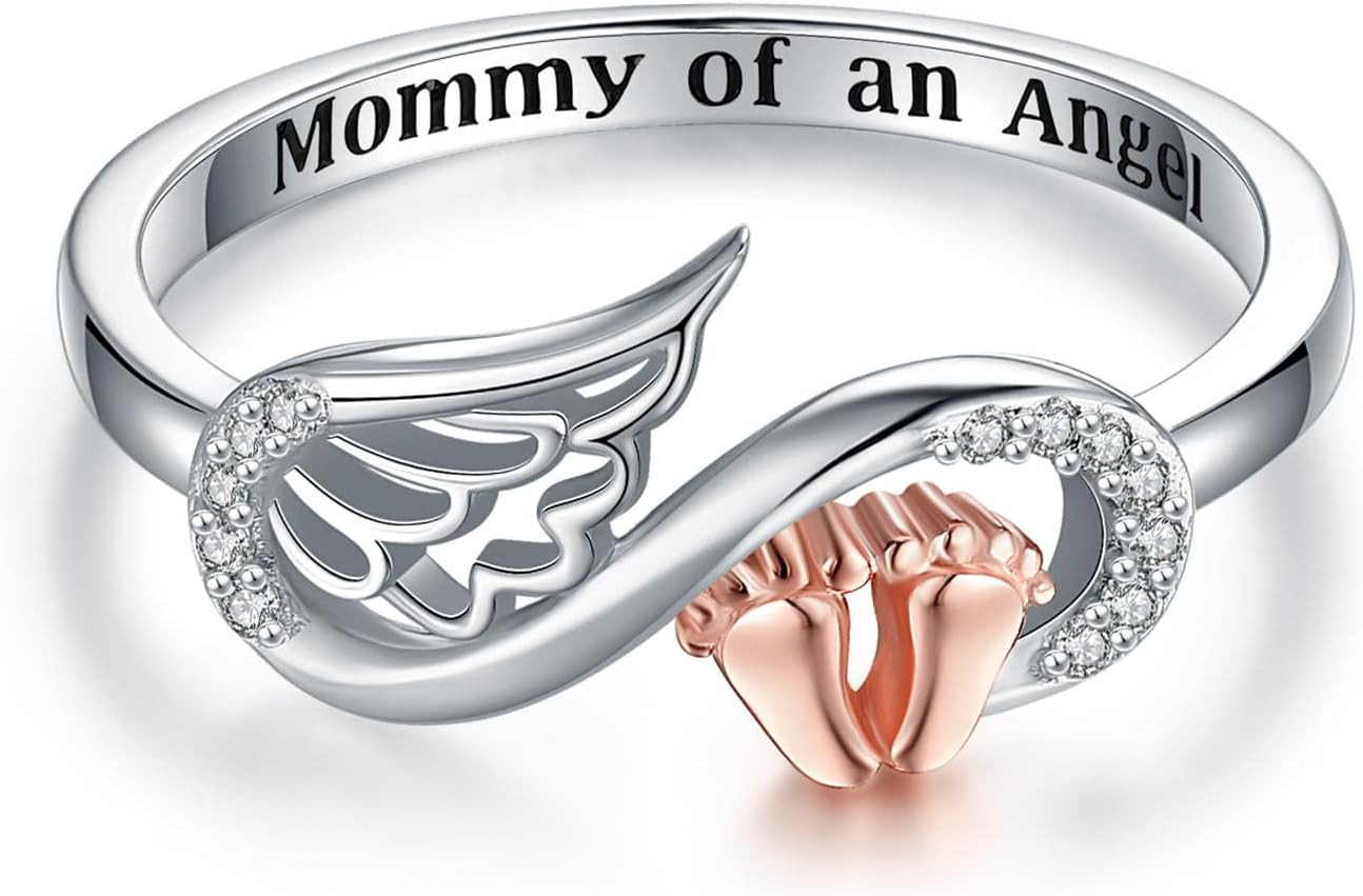 Sterling Silver Miscarriage Ring Footprint Mommy of an Angel Memorial Rings #8