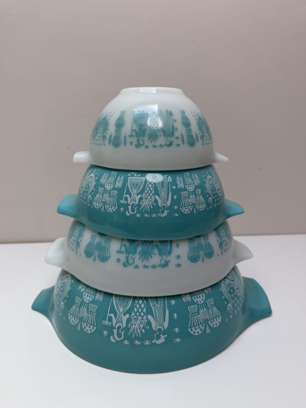 Vintage Pyrex Amish Butterprint Cinderella Mixing Bowls Set of 4 Turquoise