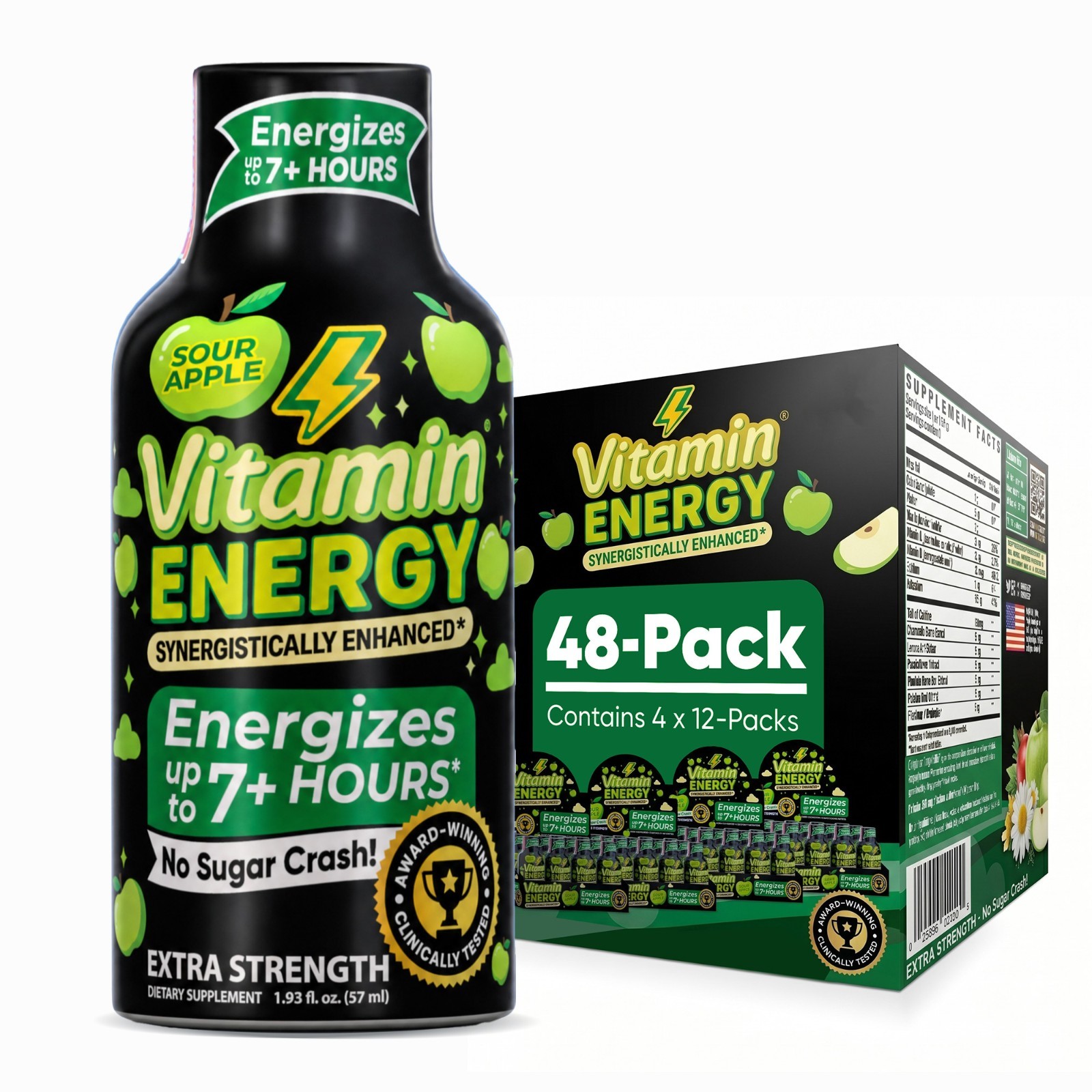 (48 Pack) Vitamin Energy® Sour Apple Energy Shots, Clinically Tested