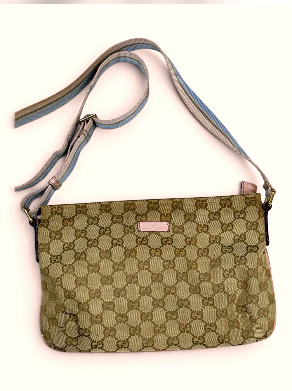 Gucci GG Canvas Zip Top Shoulder Bag Beige/Brown w/ Multicolor Strap Gucci GG Canvas Zip Top Shoulder Bag Beige/Brown w/ Multicolor Strap