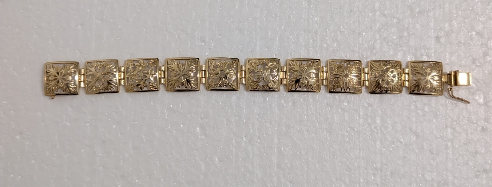 Stunning Vintage 14K Gold Floral Filigree Open Work Panel Link Bracelet 16.7g 7\