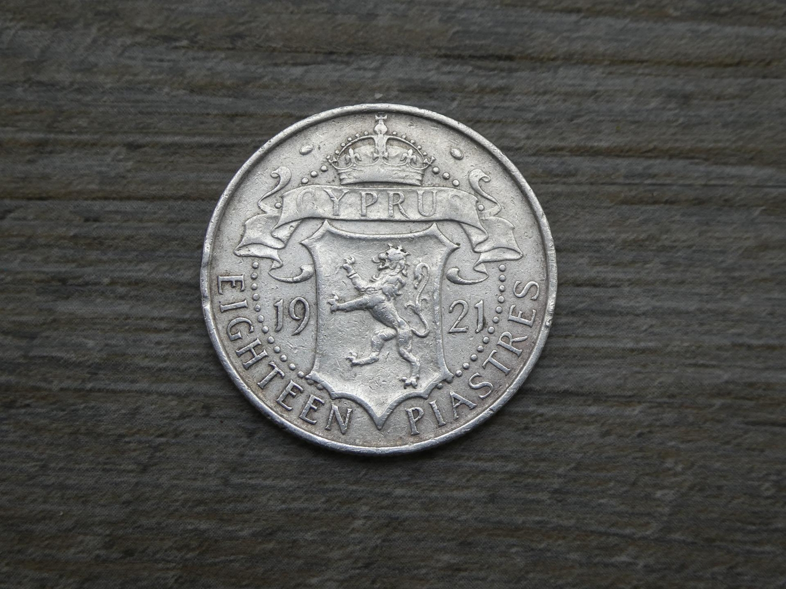 Cyprus George V 1921 18 Piastres (.925) Nice Scarce (Eighteen Piastres)