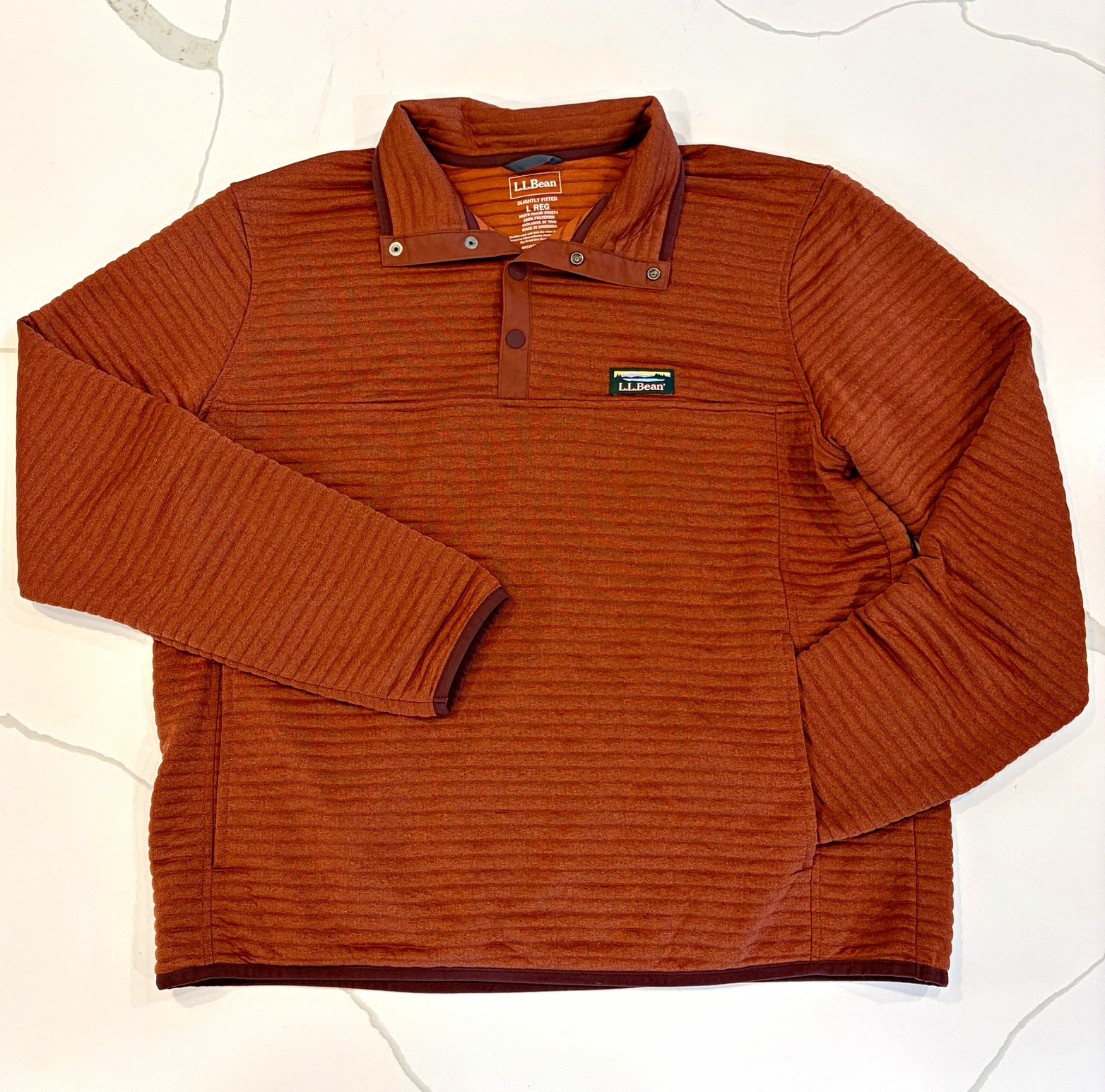 L.L.Bean Men\'s Fall Airlight Fleece Pullover Sweatshirt Mock Neck Snap L