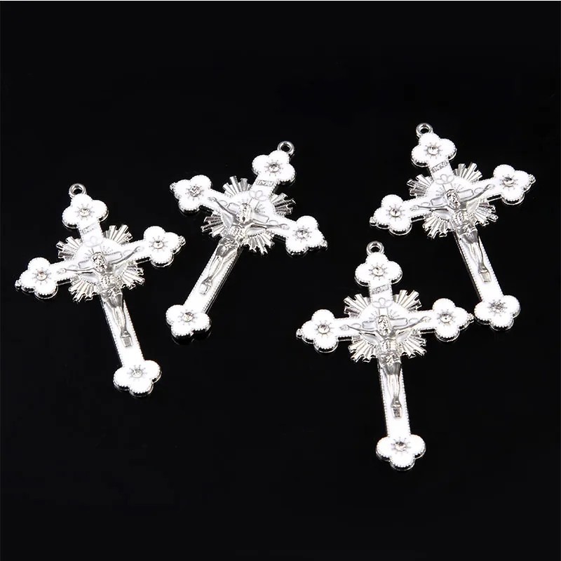 30pcs Charm Cross Pendant White Christian Crucifix Saint Benedict Pattern Crafts