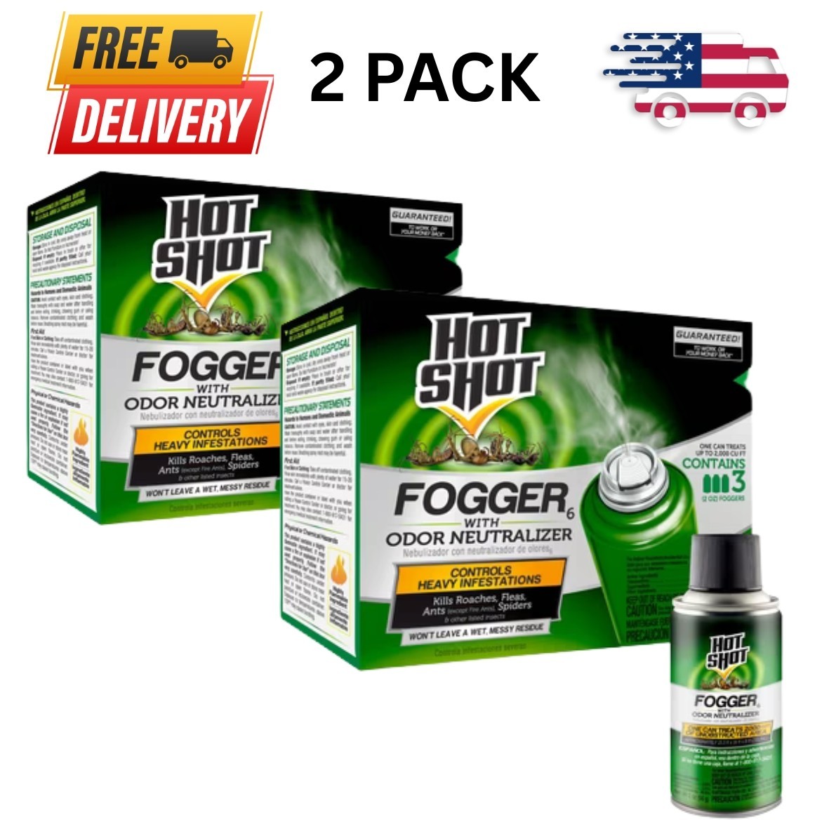 Hot Shot INDOOR FOGGER Bug Bomb Insect Killer Tick Roach Ant Spider Flies 2 Pack Hot Shot INDOOR FOGGER Bug Bomb Insect Killer Tick Roach Ant Spider Flies 2 Pack