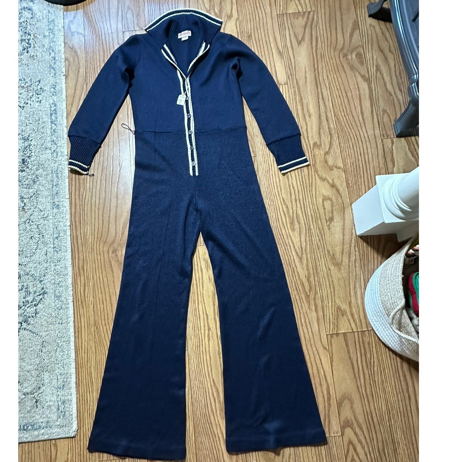 Vintage 70s Marbella Knits Navy Blue Disco Jumpsuit Wide Leg 860I Size 13/14 Vintage 70s Marbella Knits Navy Blue Disco Jumpsuit Wide Leg 860I Size 13/14