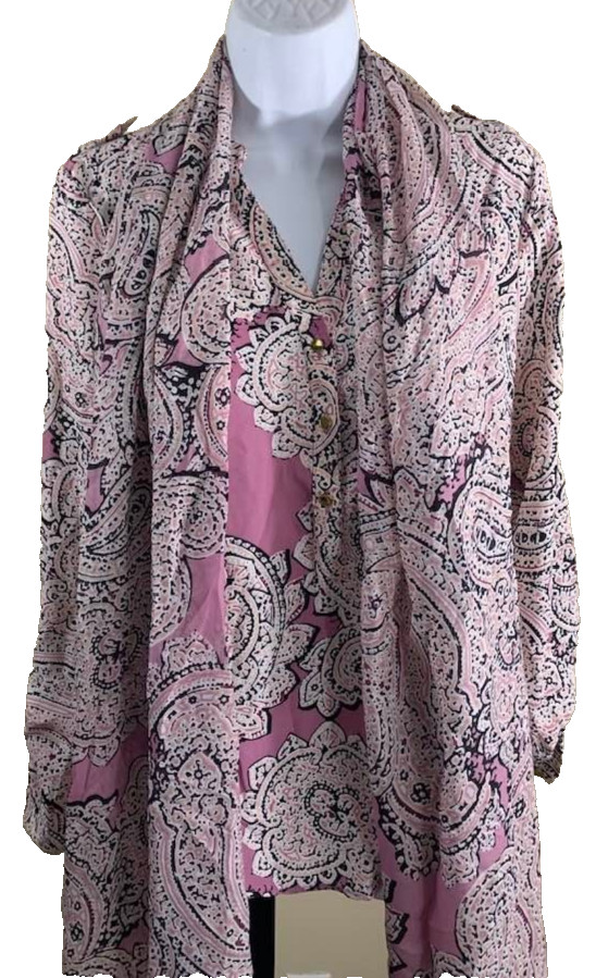 The Limited 2pc Set Womens M Paisley Button Up Blouse Matching Scarf Pink NWT