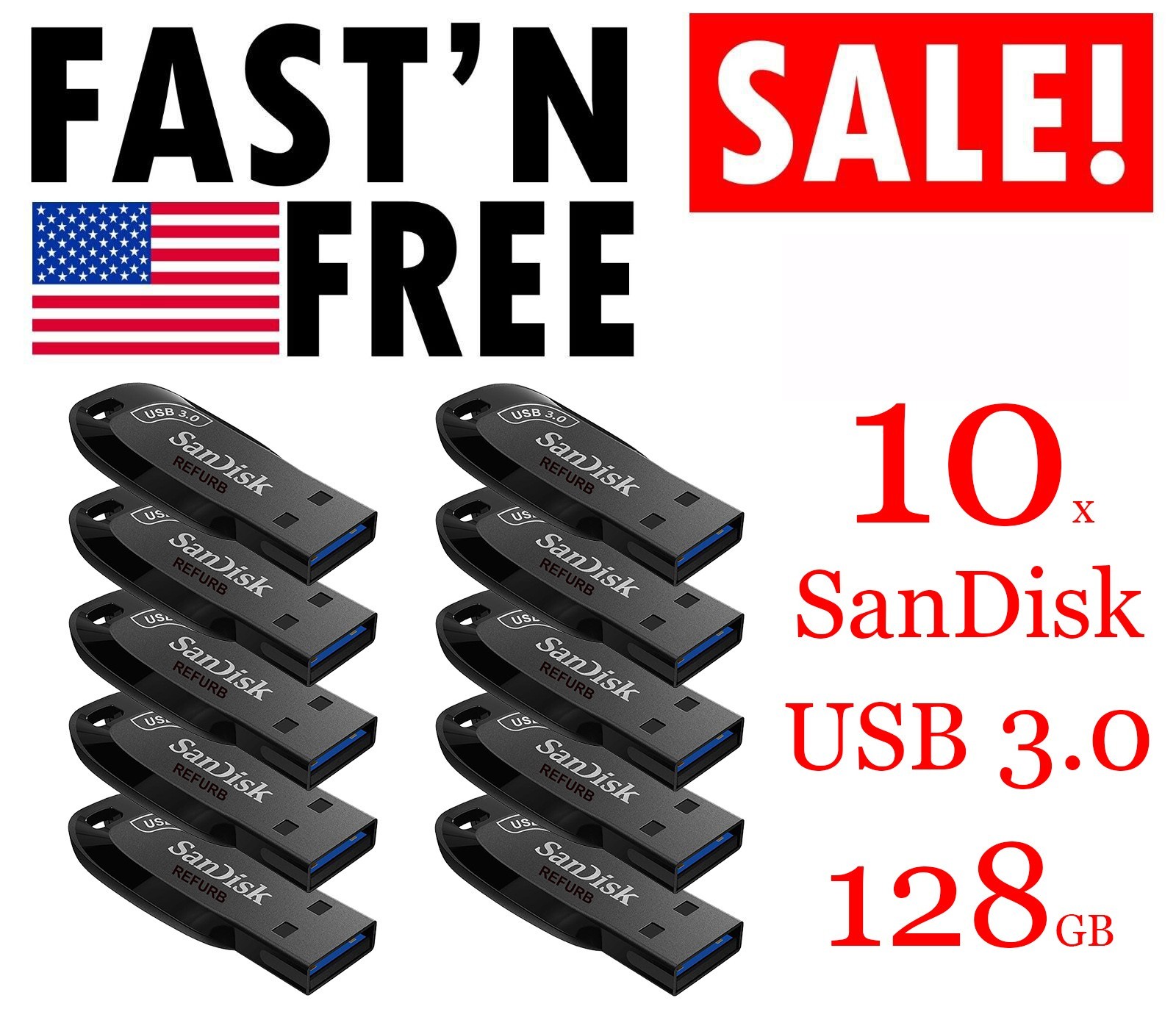 LOT 10x SanDisk Ultra Shift USB 3.0 Flash Drive 128GB - SDCZ410-128G-046G