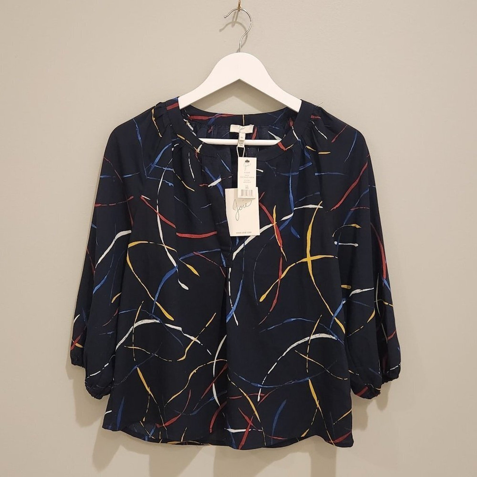 Joie 3/4 Sleeve Navy Pattern Blouse - Size XS