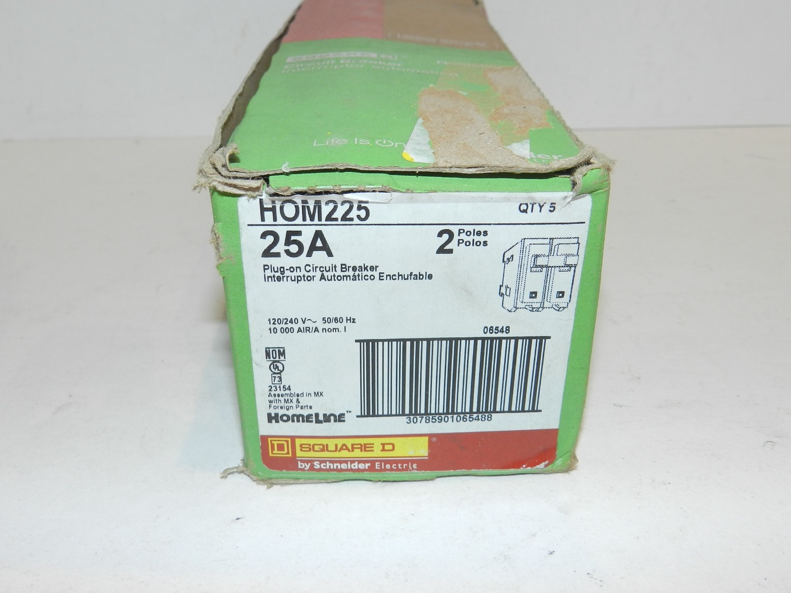 Lot of 5 Square D HOM225 25A 2-Pole Circuit Breaker Homeline Plug-On 120/240V Lot of 5 Square D HOM225 25A 2-Pole Circuit Breaker Homeline Plug-On 120/240V