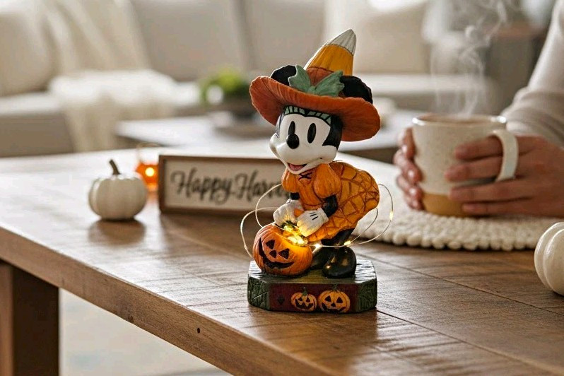 Disney Minnie Mouse Halloween Figurine on Decorative Pumpkin Base