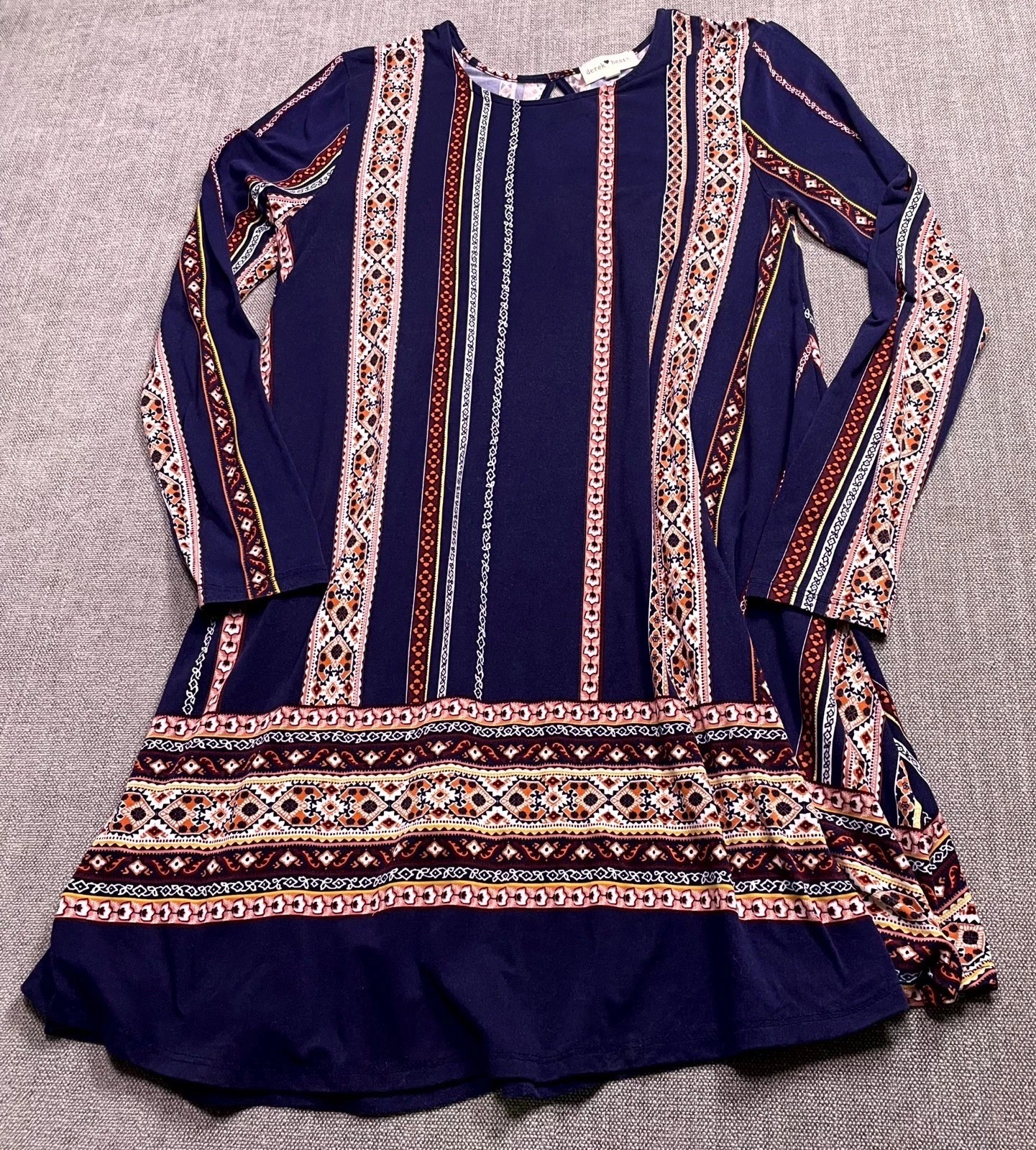 Derek Heart Tunic Dress Womens Large Multicolor Geometric Stretch Keyhole Back