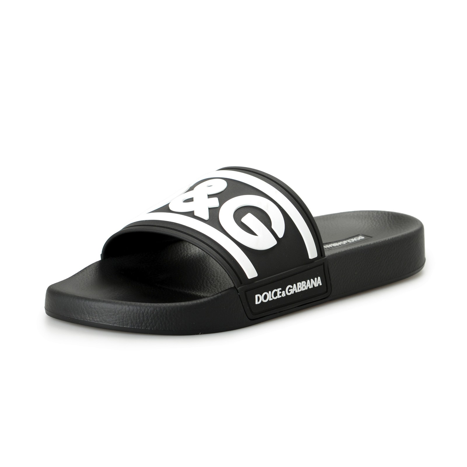 Dolce & Gabbana Men's Black & White Logo Print Rubber Flip Flops Sandals Shoes