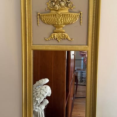 Gold Trumeau Mirror with Urn Relief Antique French Style with Gilded Details ...