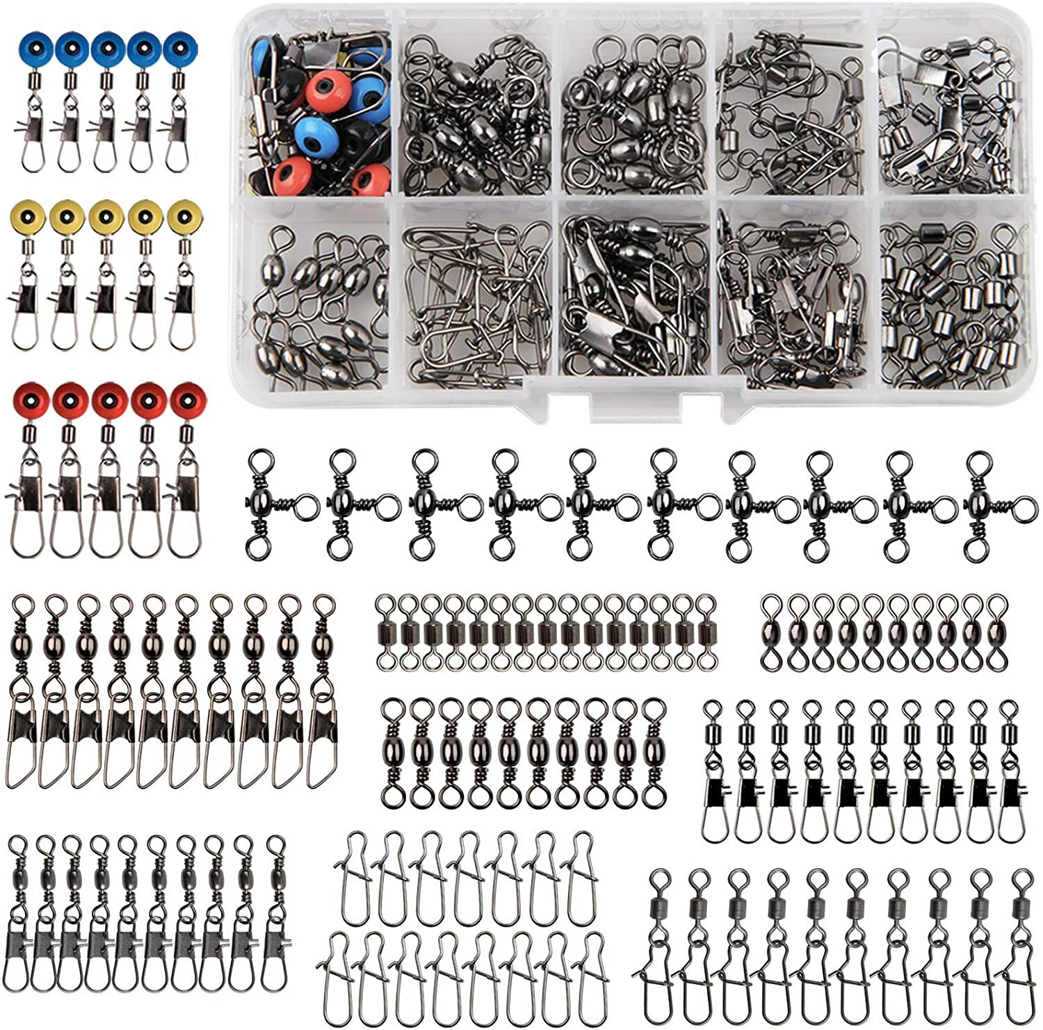 Fishing Swivels Kit - Variety of High Strength Swivels For Bass Trout Saltwater Fishing Swivels Kit - Variety of High Strength Swivels For Bass Trout Saltwater