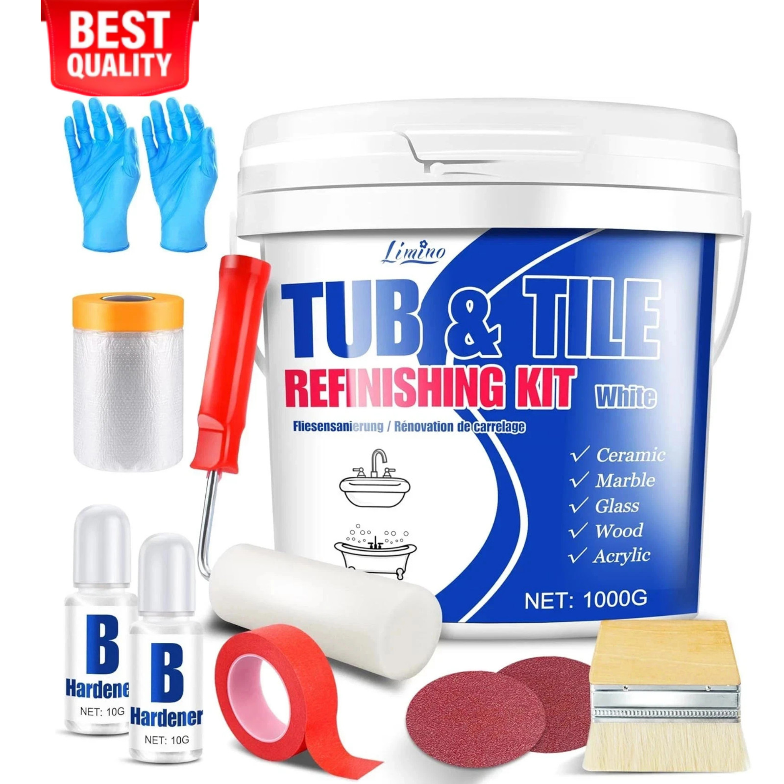 Tub and Tile Refinishing Kit - 35Oz Semi-Gloss White Tile Paint with Tools for B Tub and Tile Refinishing Kit - 35Oz Semi-Gloss White Tile Paint with Tools for B