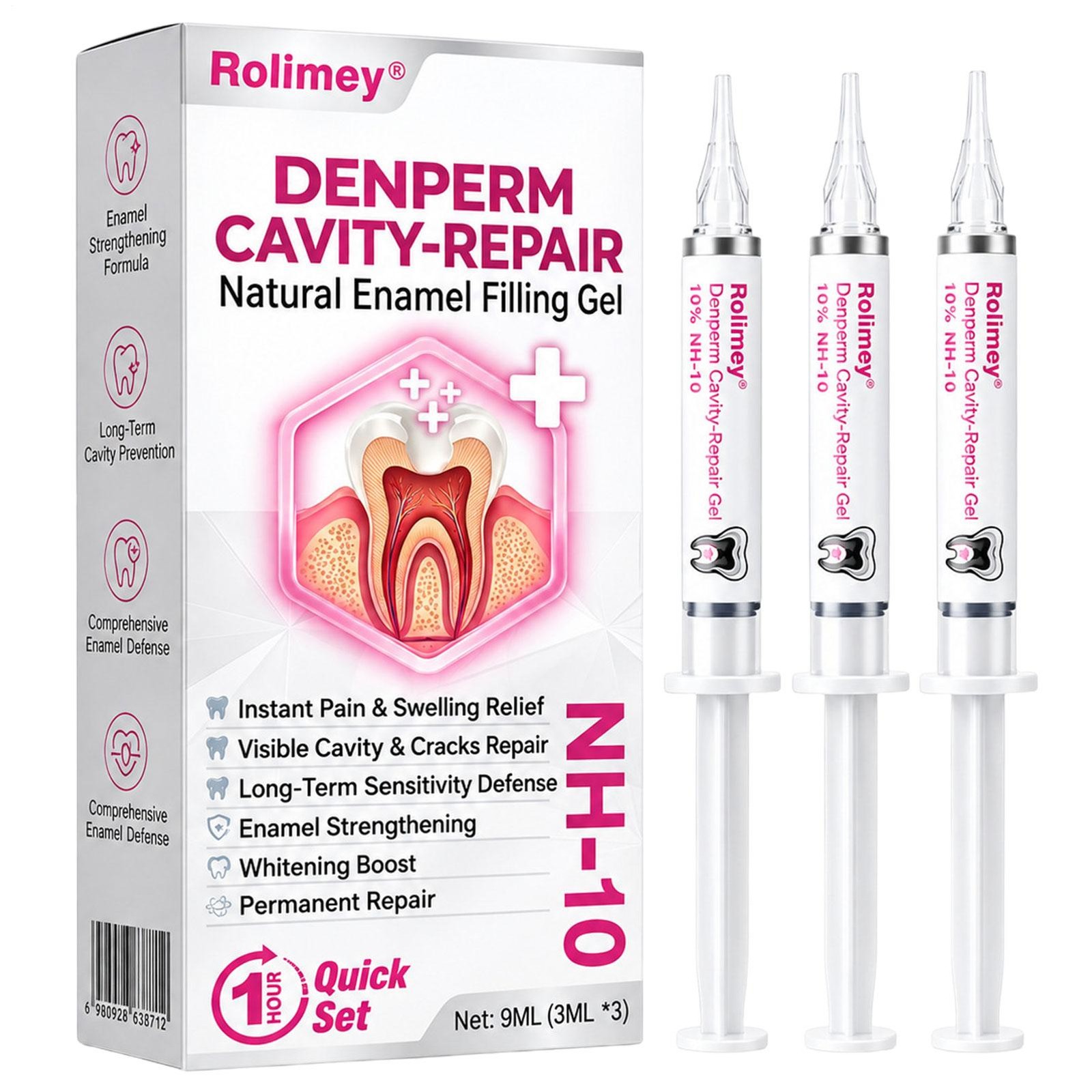 Rolimey DenPerm Cavity Enamel Filling Nano Hydroxyapatite Gel, NH-10, 3ml*3-6 PK