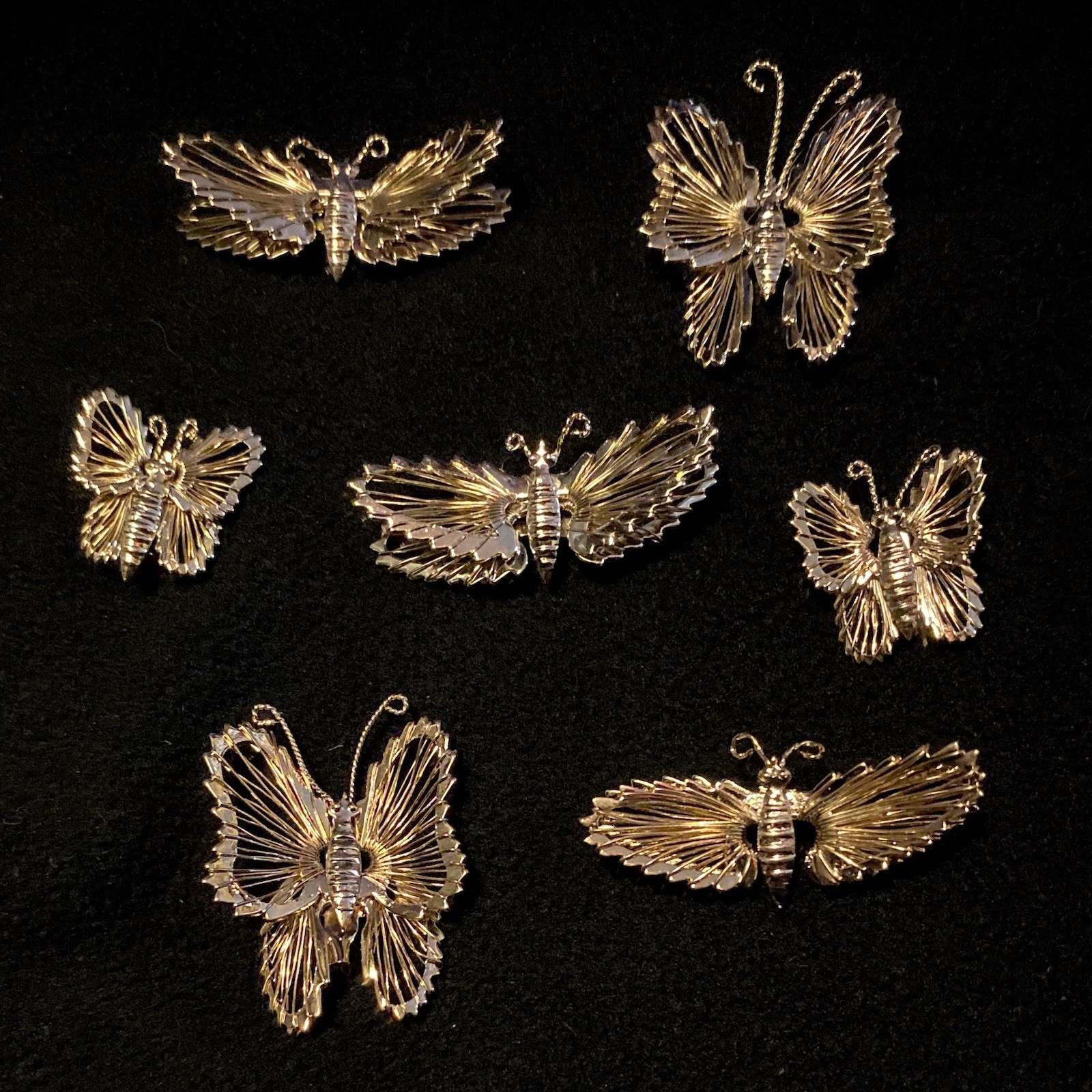 Mixed Lot (7) Vintage Golden Butterfly Brooch Pins Ornate Wire Wings Small NOS