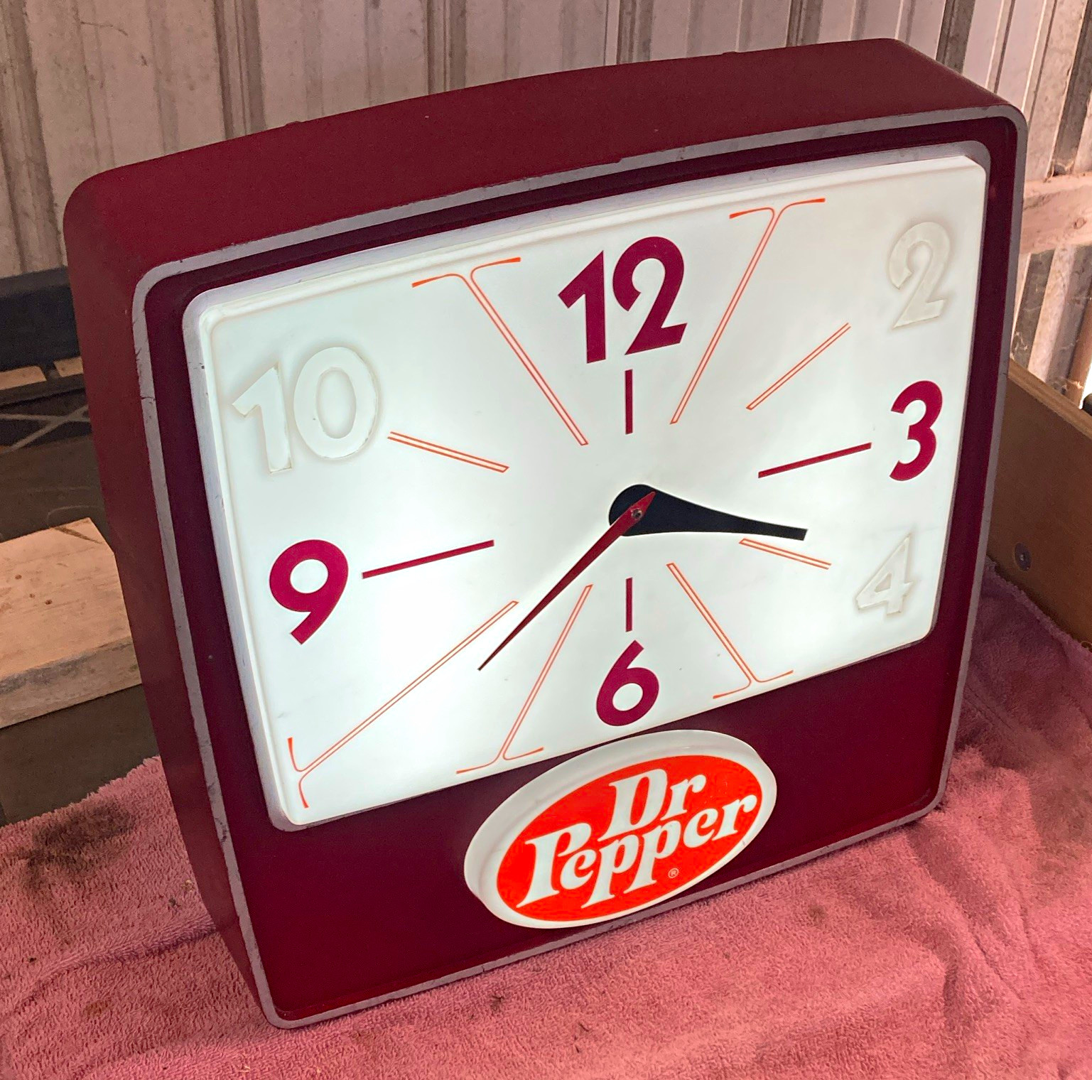 Vintage Dr Pepper Lighted Advertising Wall Clock 10-2-4 Burgundy Tested Working 