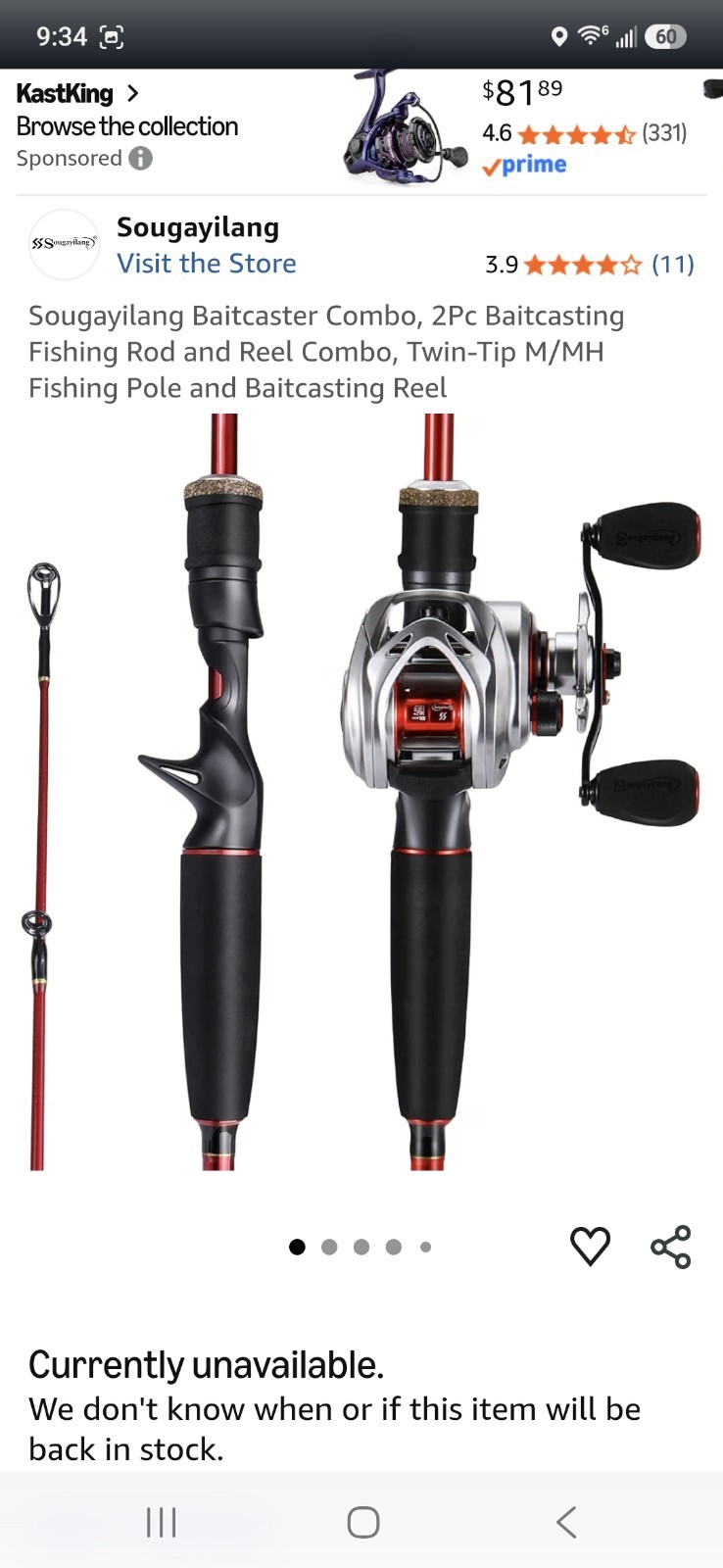 Sougayilang Baitcaster Combo, 3Pc Baitcasting Fishing Rod and Reel Combo New