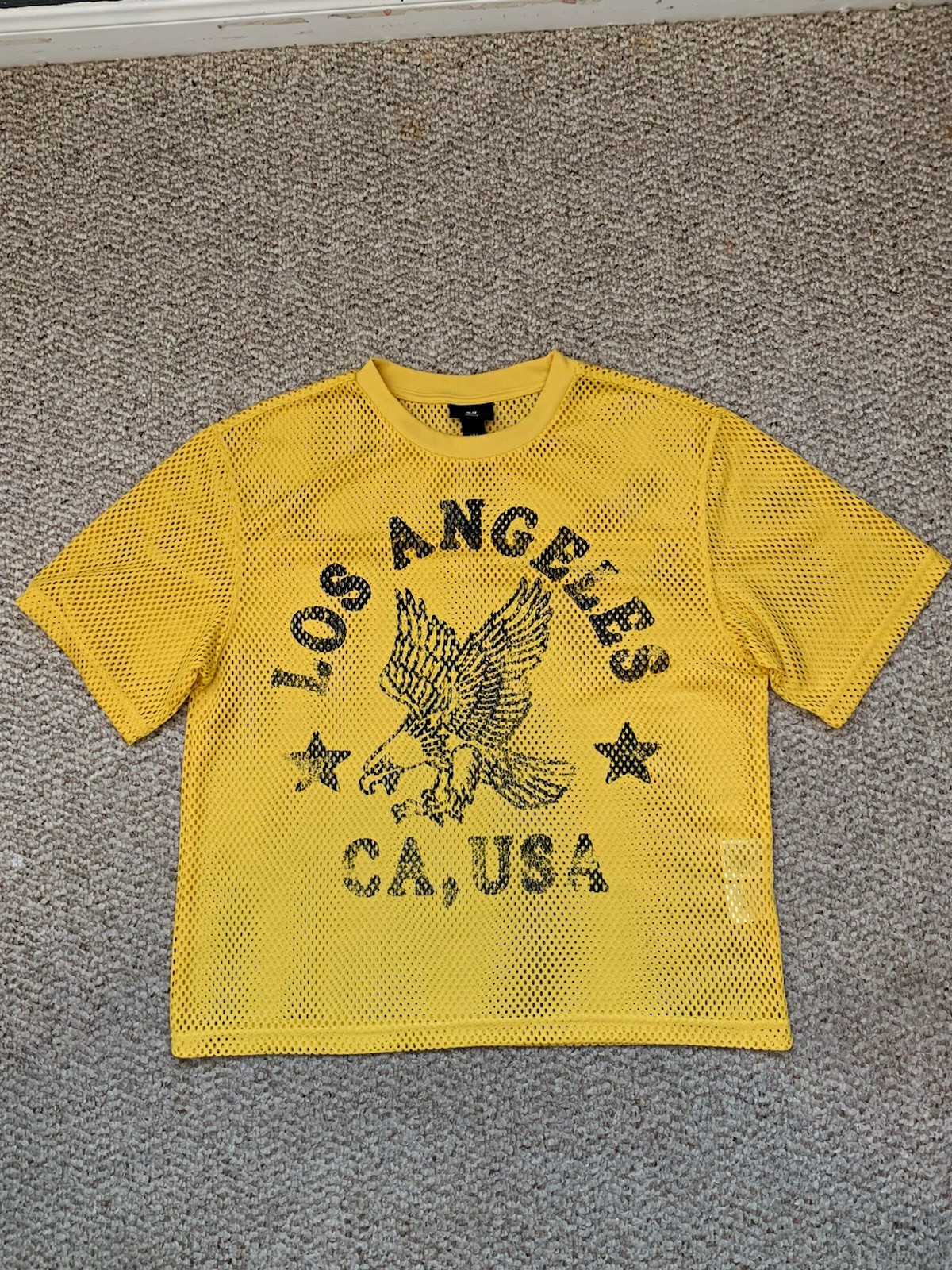 H&M Divided Men’s Yellow Mesh Graphic Logo T-Shirt Oversized Breathable S H&M Divided Men’s Yellow Mesh Graphic Logo T-Shirt Oversized Breathable S