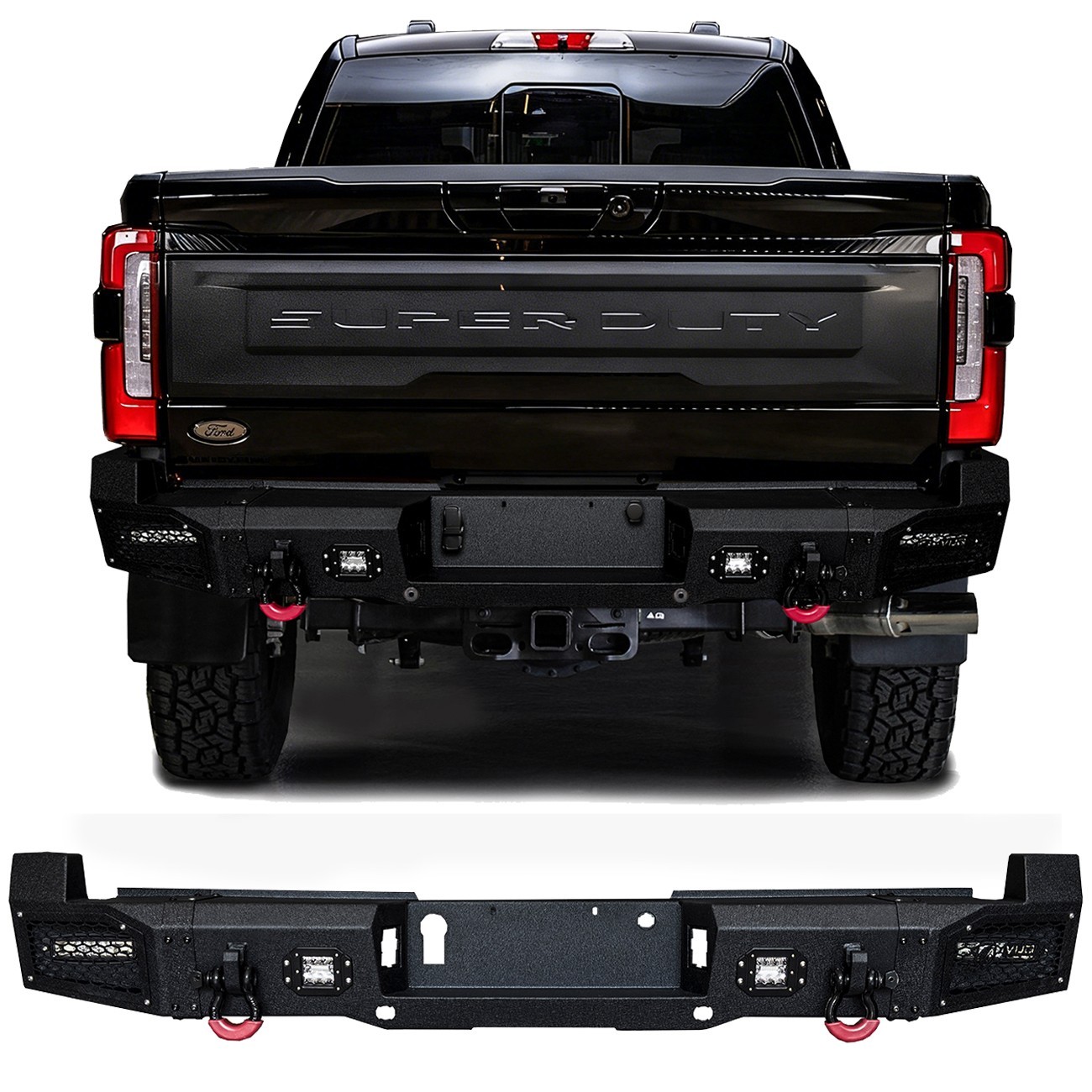 Vijay Fit 2023-2025 Ford F250 F350 Steel Rear Bumper with D-rings and LED Light