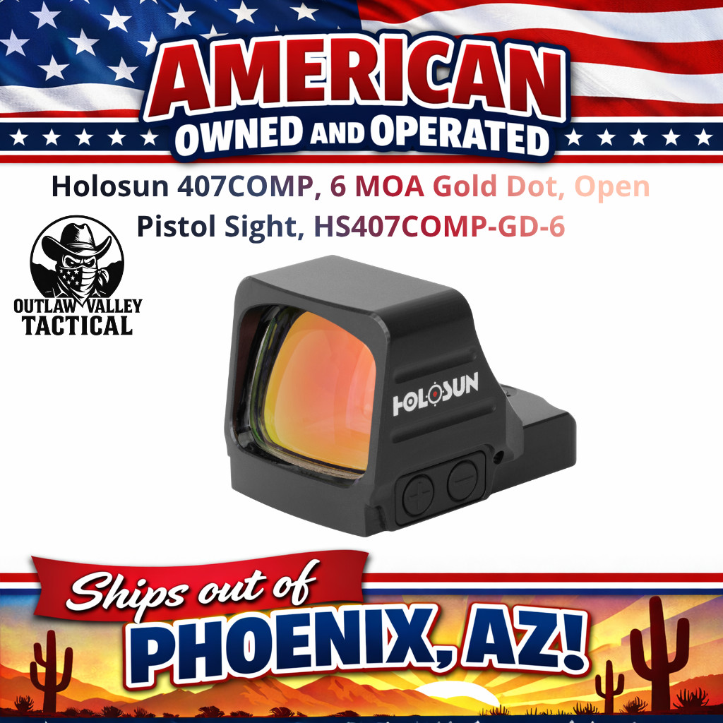 Holosun 407 COMP, 6 MOA Gold Dot, Open Pistol Sight, HS407COMP-GD-6